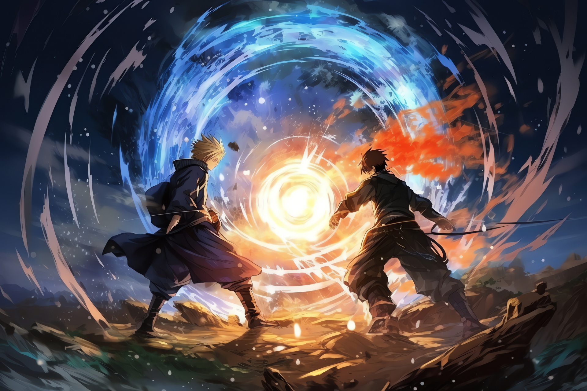 Naruto Uzumaki, Sasuke Uchiha, ninja combat, chakra techniques, legendary rivalry, HD Desktop Wallpaper