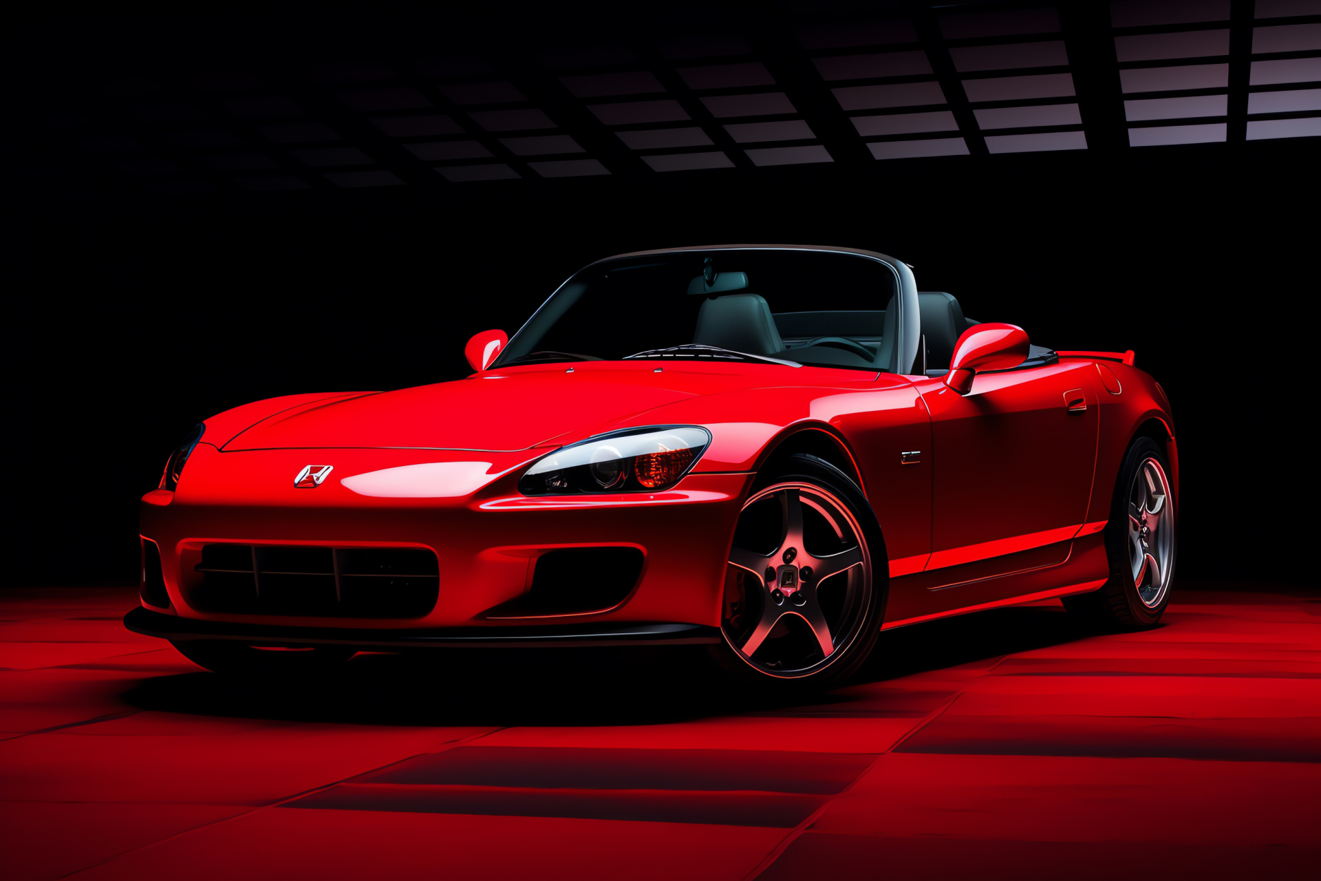 S2000 Honda GT, broad shot, fiery red solo backdrop, red theme emphasis, HD Desktop Image