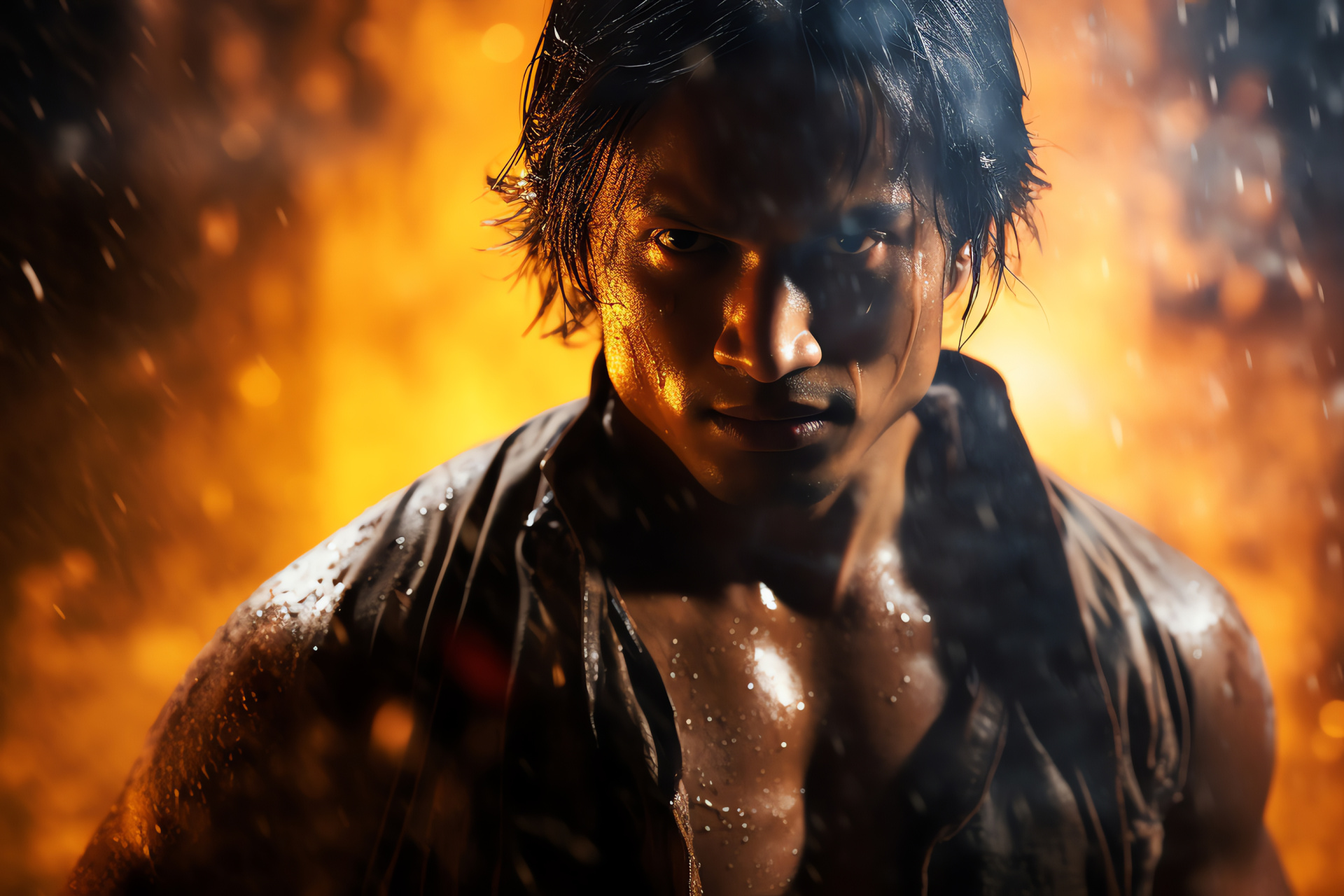 Thai martial arts film, Ong Bak protagonist, Tony Jaa, Traditional warrior representation, Striking facial expressions, HD Desktop Wallpaper