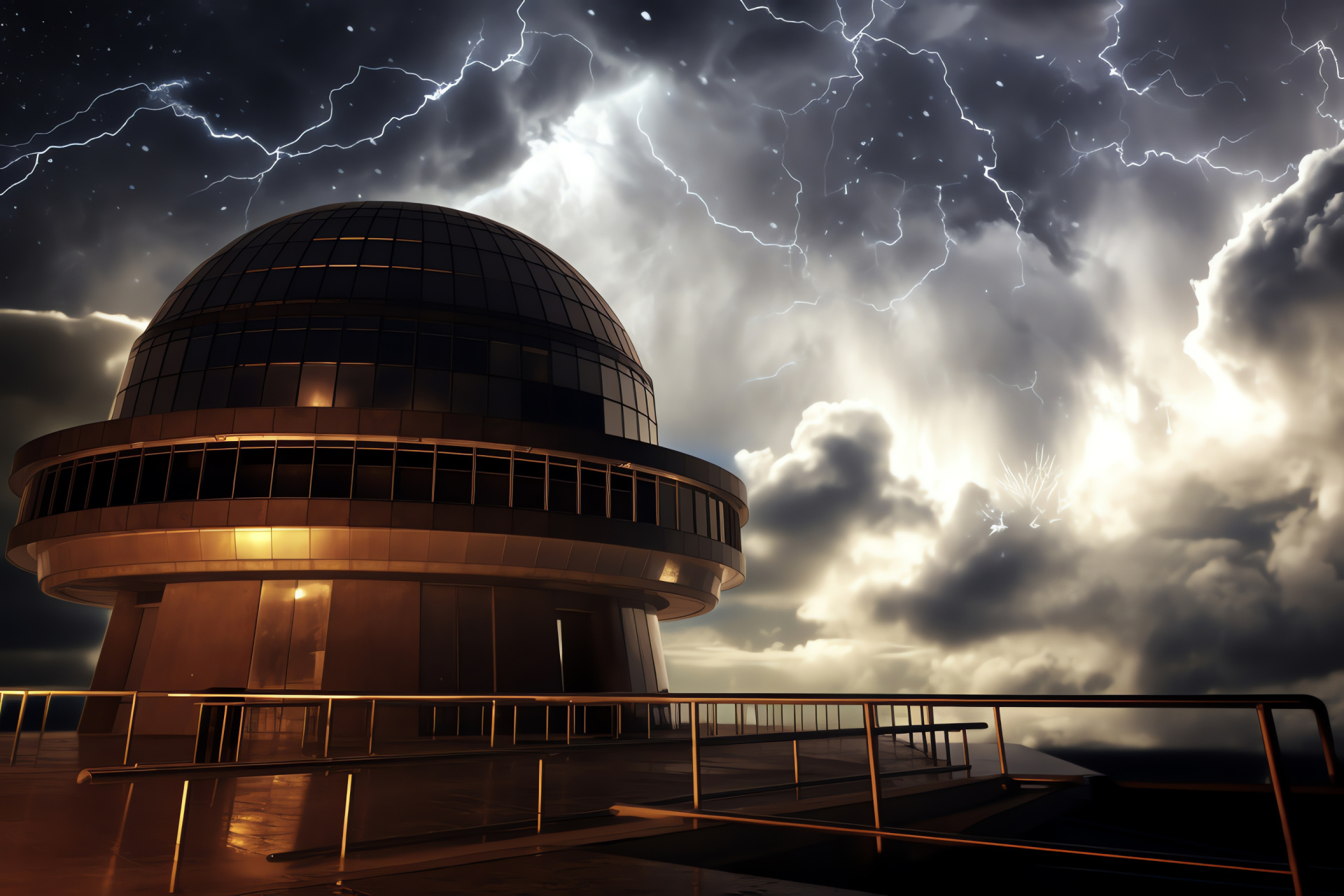 Telescope observatory TMT, sophisticated facility, astral observation, technical marvel, lightning illuminated, HD Desktop Image