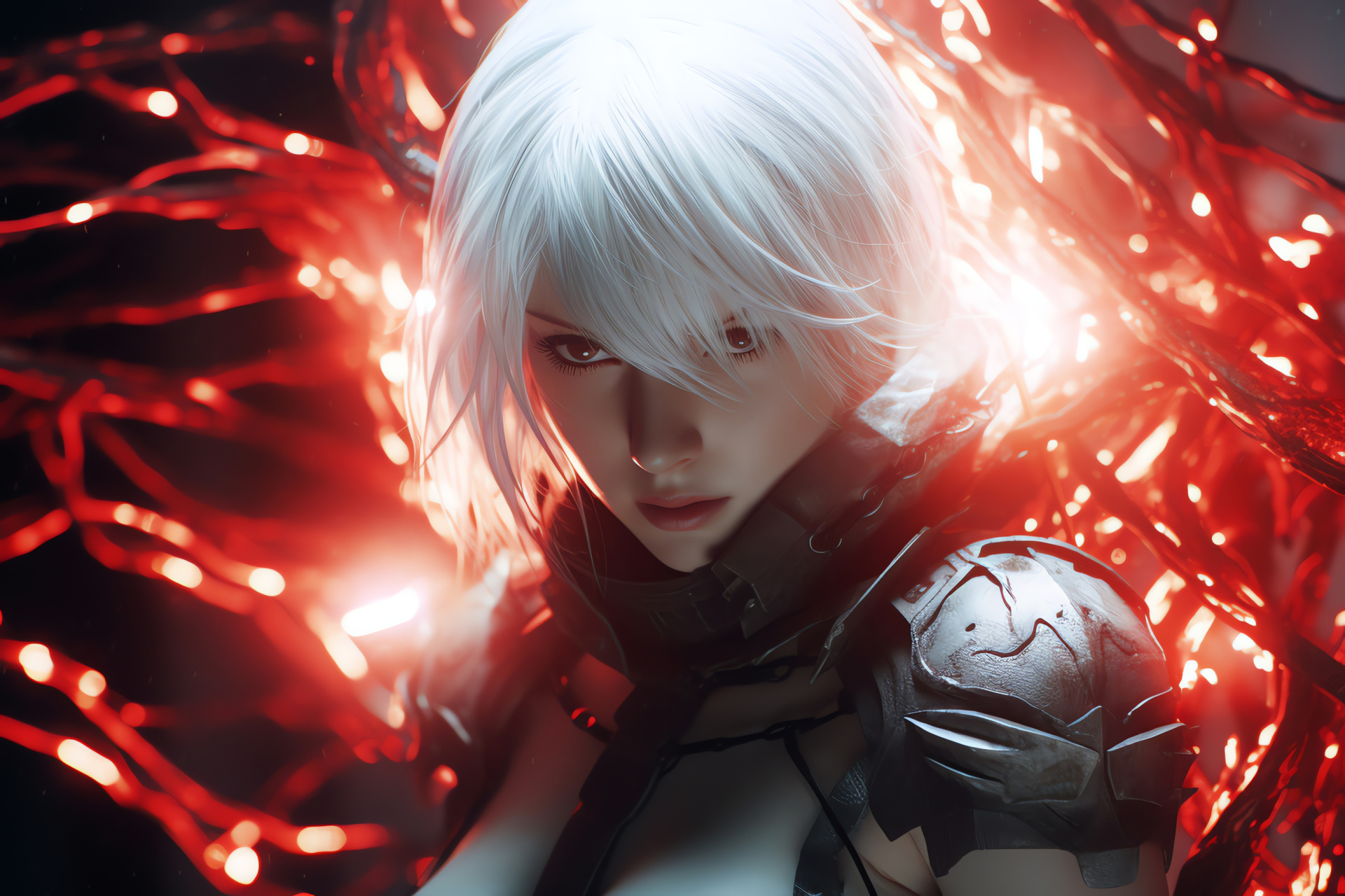 Nier Replicant, Kaine character, Albino appearance, Twin swords, Action RPG heroine, HD Desktop Wallpaper