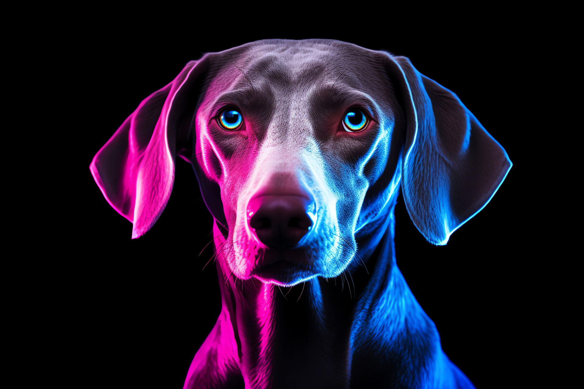 Hunting dog, shimmering coat, cerulean stare, expansive scenery, radiant strokes, HD Desktop Image