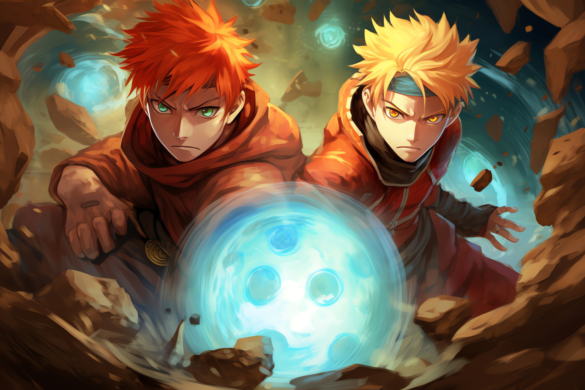 Naruto versus Gaara, Tailed beast battle, Kazekage challenge, Nine-Tails, Sand defense, HD Desktop Wallpaper