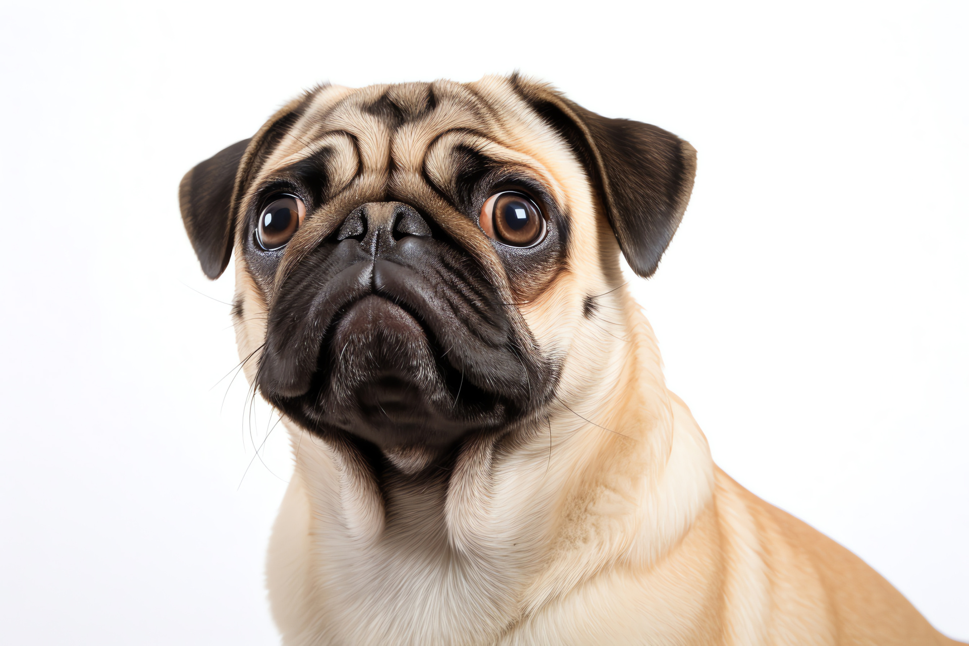Pug Dog, Charming squashed muzzle, Expressive canine countenance, Popular small breed, Pug in clean minimal setting, HD Desktop Wallpaper