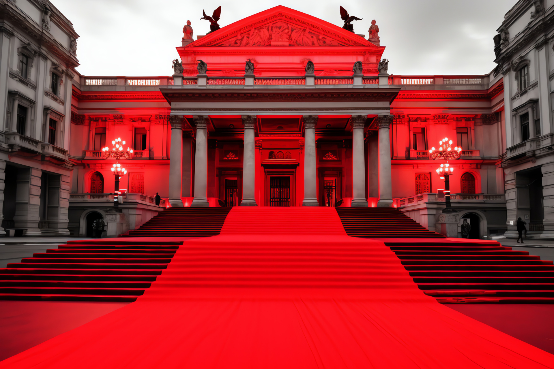 Entertainment spectacle, Famed auditorium, Enthusiastic crowd, Scarlet carpet, Fashionable dress, HD Desktop Image