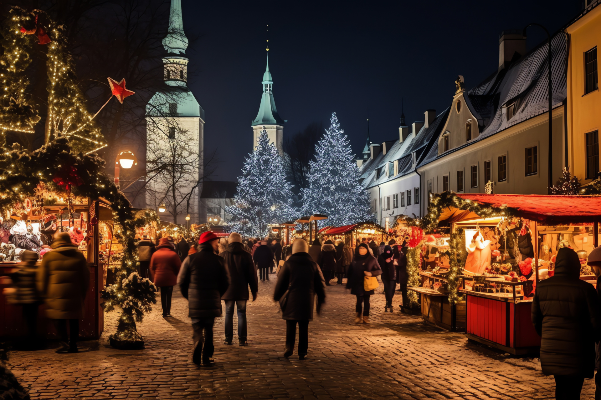 Festive Winter Holiday, Estonian capital, Tallinn central plaza, Seasonal bazaar, Historical architecture, HD Desktop Wallpaper