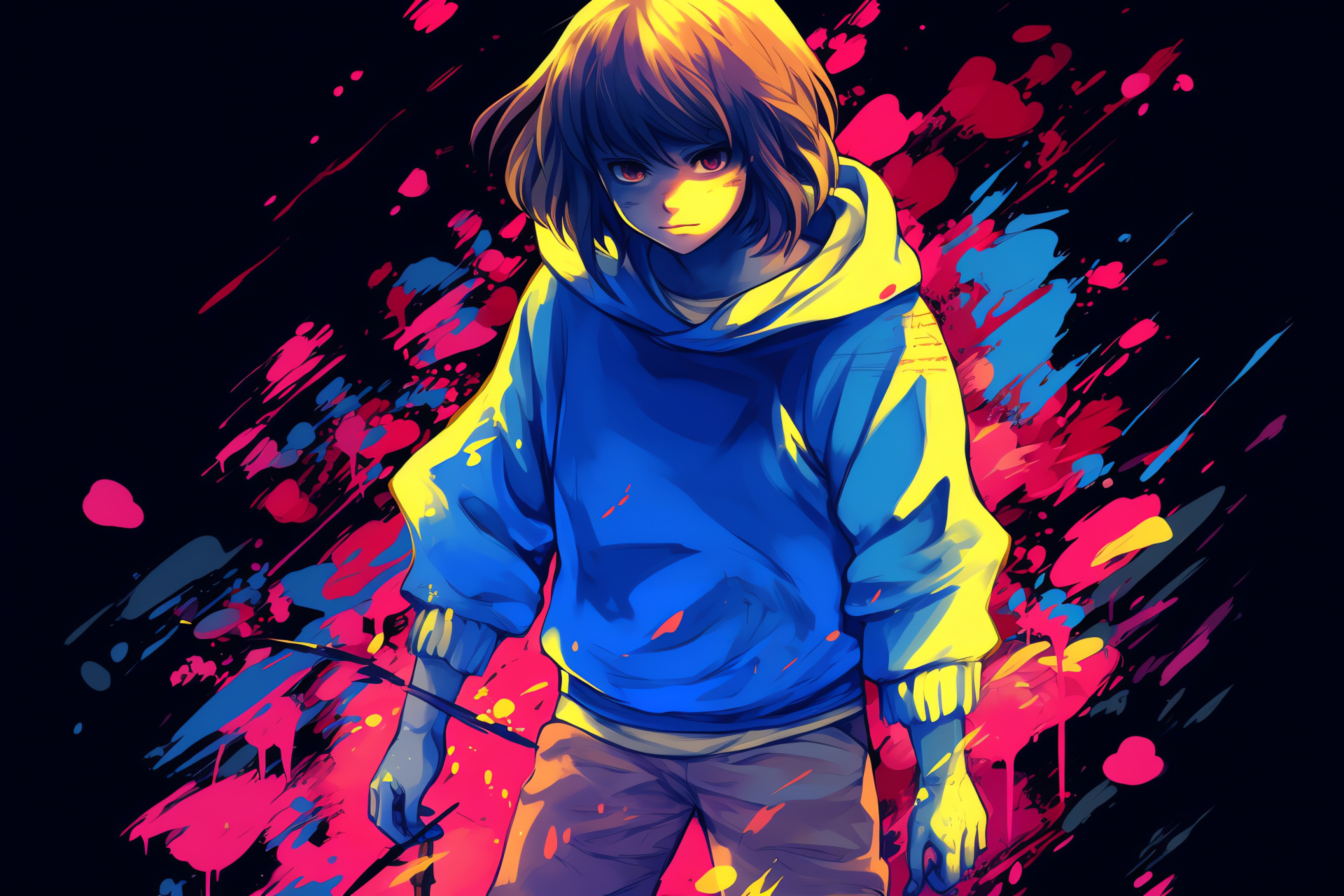 Frisk, Determined stance, Undertale RPG, Compelling character, Virtual world exploration, HD Desktop Wallpaper