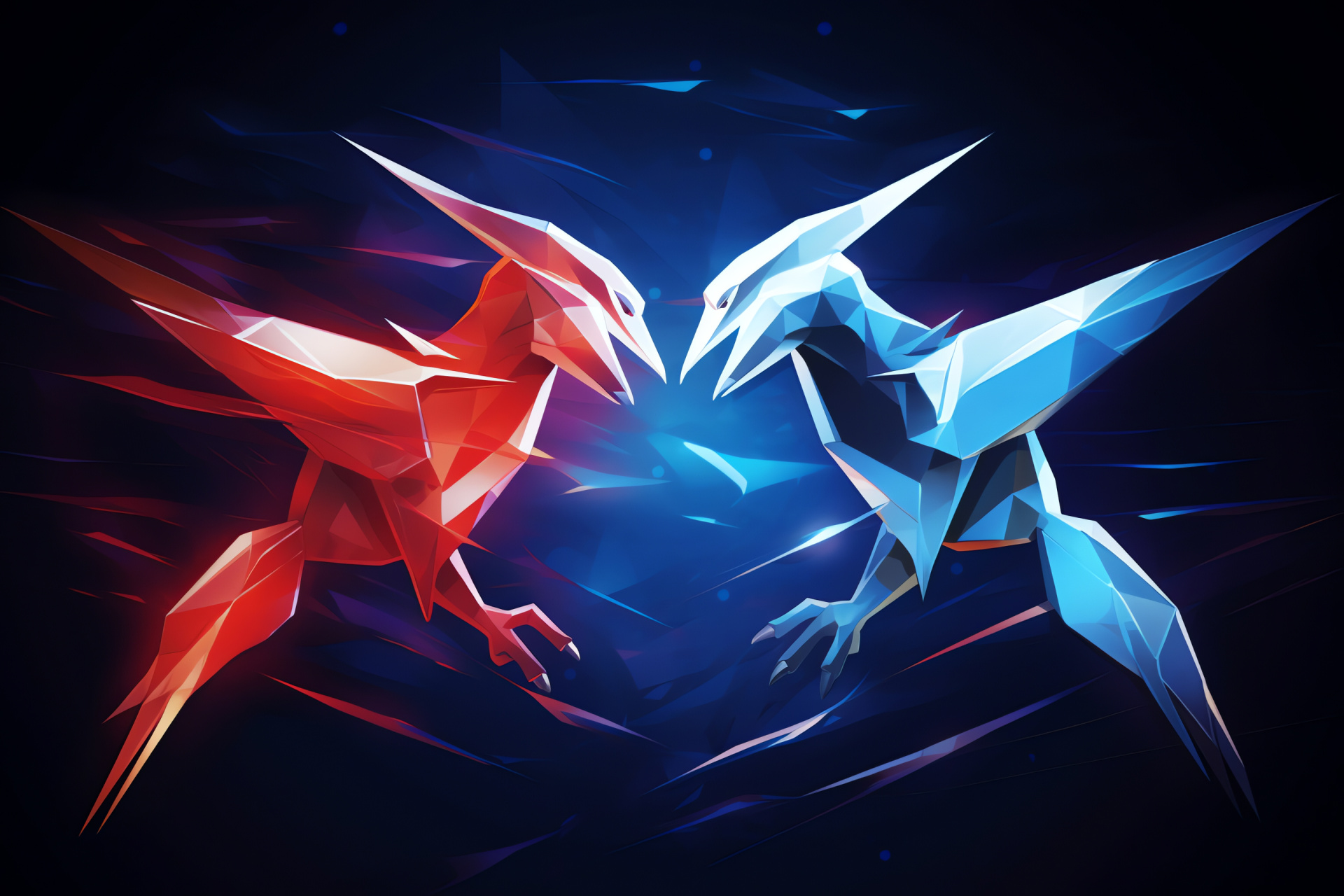 Legendary Pokemon duo, Latios and Latias, Contrasting duo, Animated creatures, Eon game figures, HD Desktop Wallpaper