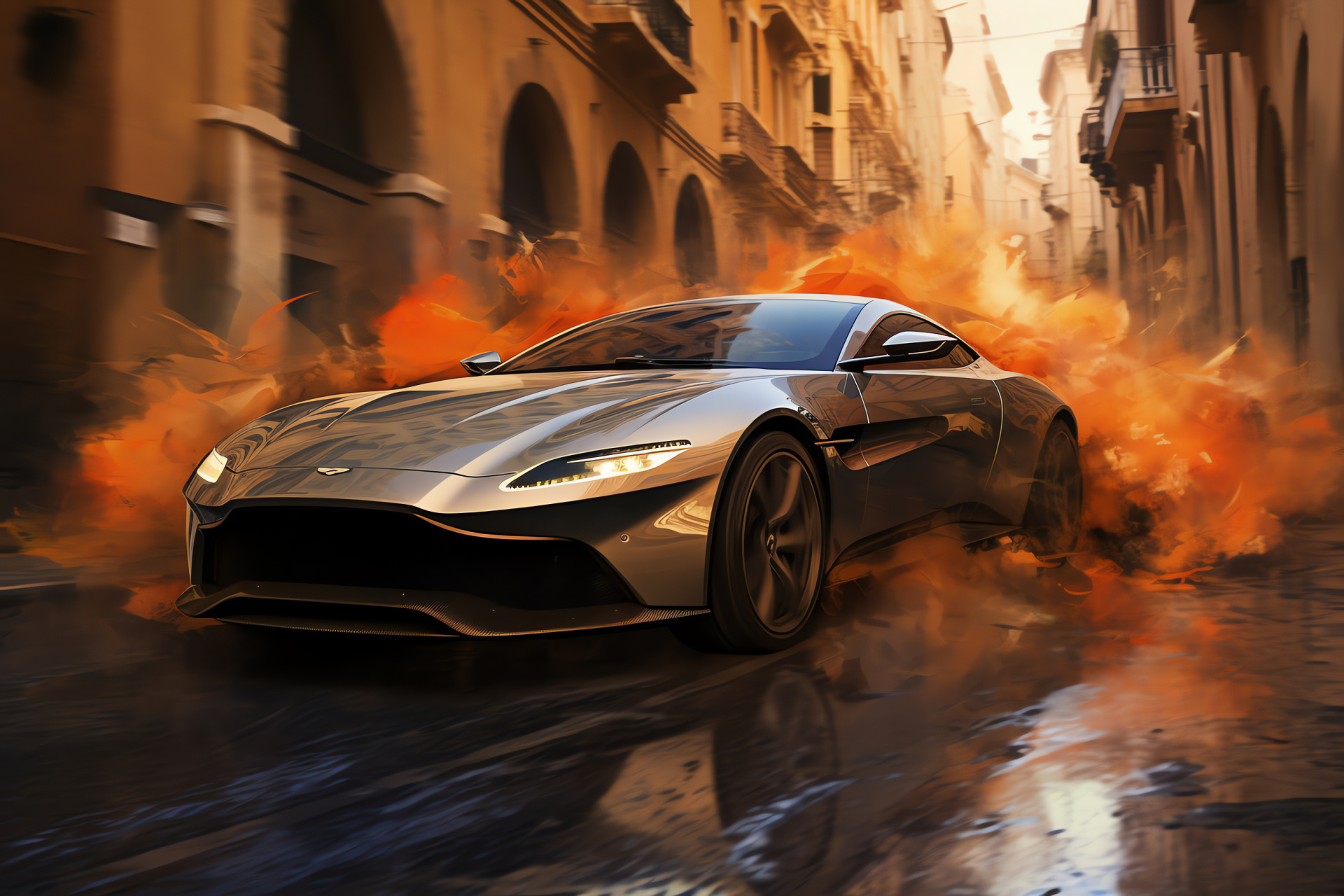 007 Spectre film, Agent James Bond, luxury sports car Aston Martin, historic Rome, dynamic pursuit, HD Desktop Wallpaper