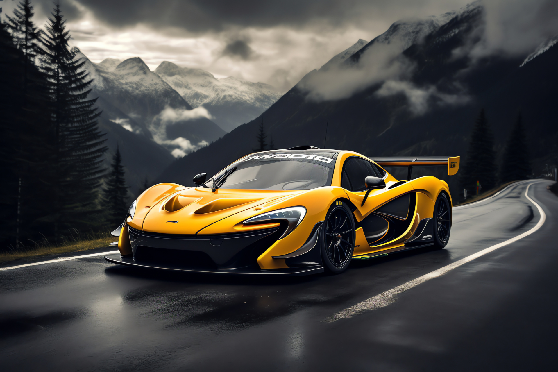 McLaren P1 GTR model, Swiss Alpine roads, Hairpin turns, Performance vehicle, British motorcar, HD Desktop Wallpaper