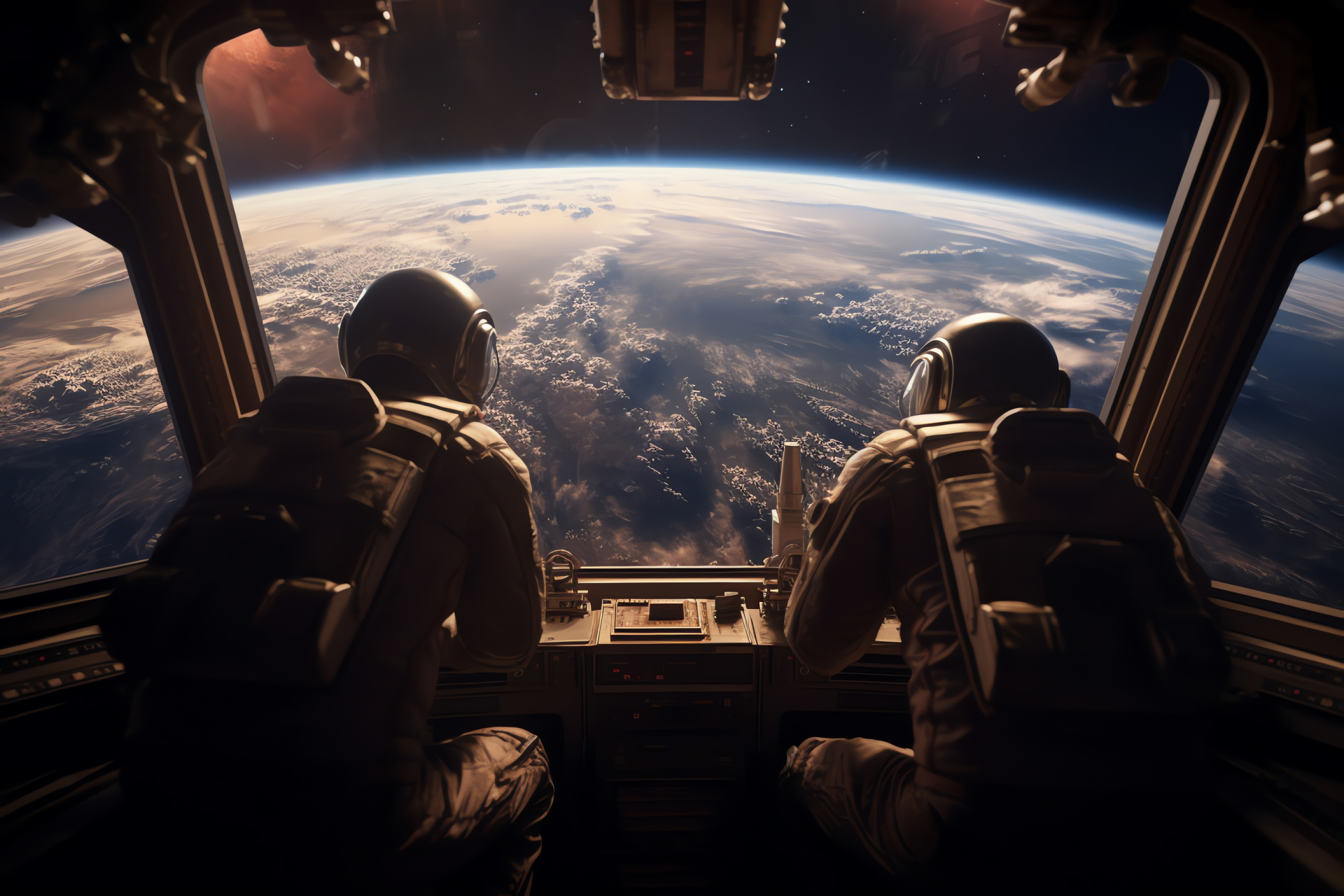 Space environment workers, Orbital facility, Celestial expressions, Cosmic observers, Gravity-free zone, HD Desktop Wallpaper