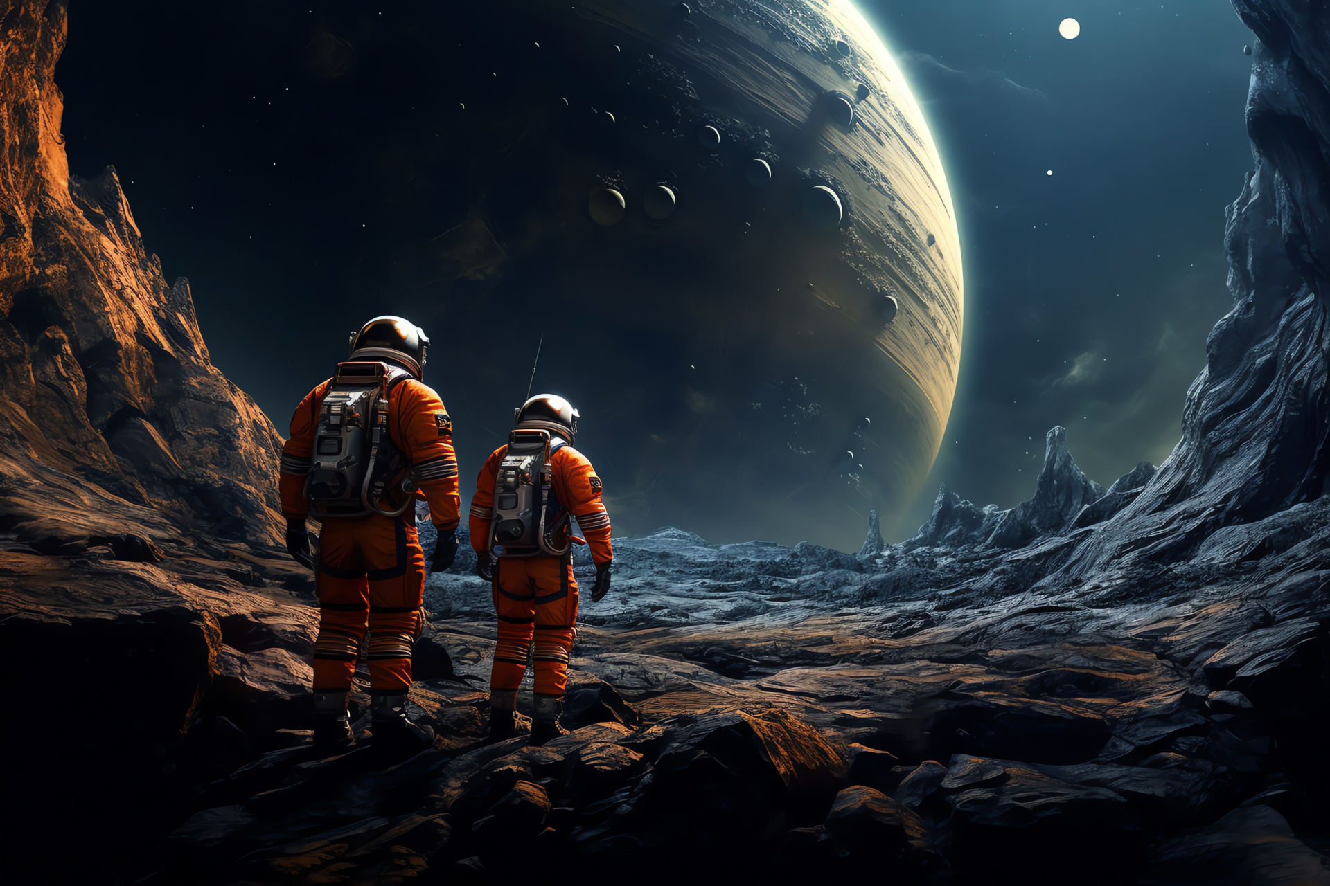 Extraterrestrial journey, Moon landscape, Space explorers, Lunar terrain, Intergalactic adventure, HD Desktop Wallpaper