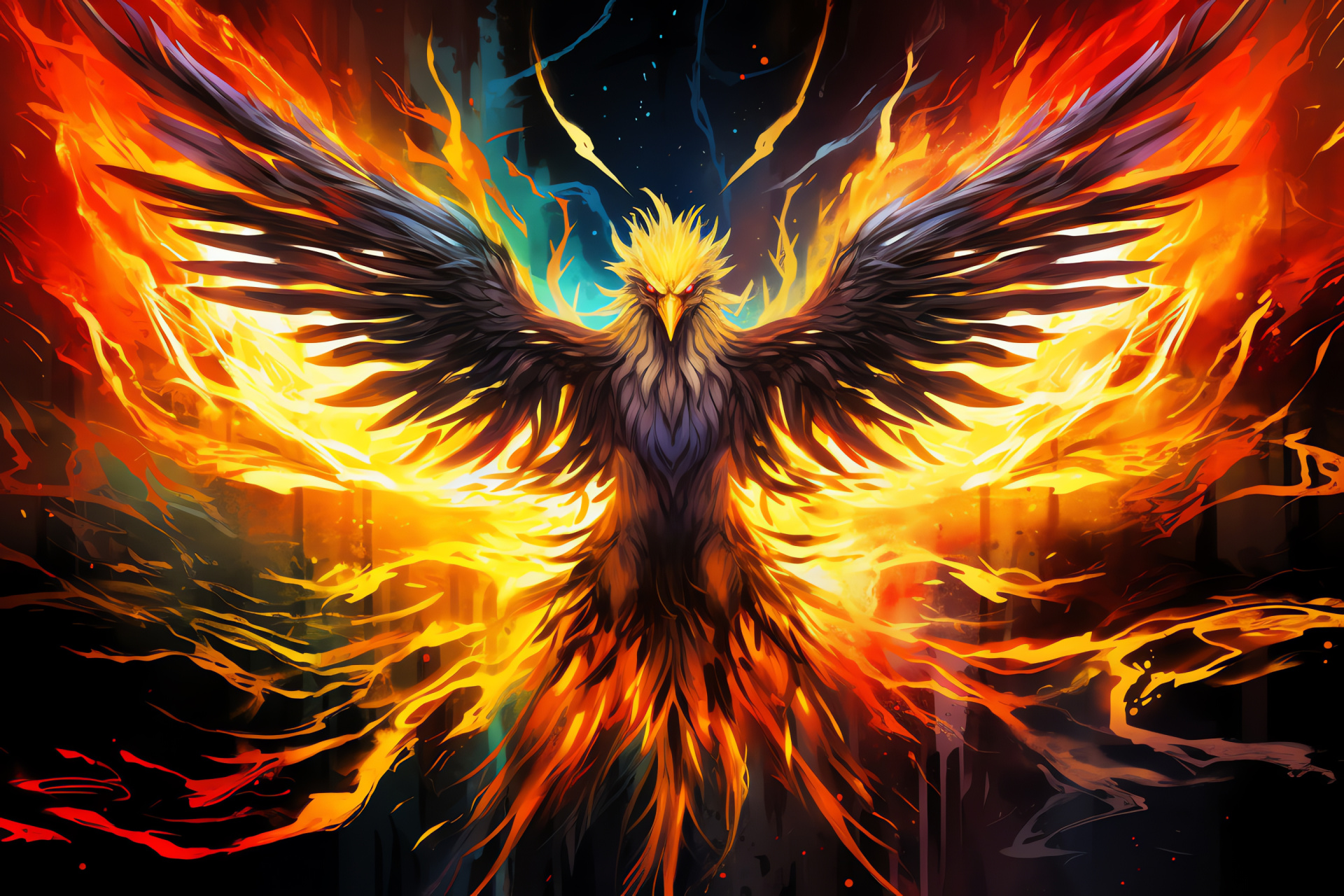 Zapdos, Electrified plumage, Piercing gaze, Majestic stance, Lightning theme, HD Desktop Image