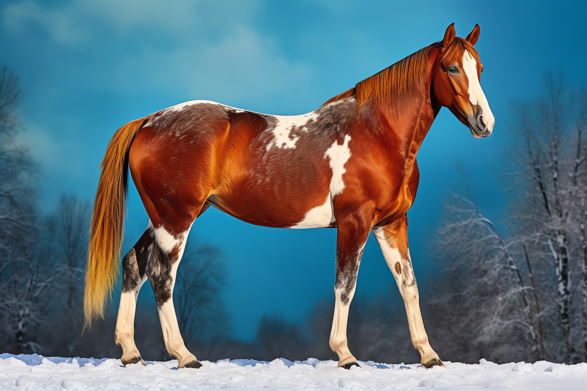 Colt profile, Equine winter decor, Russet sheen, Tri-hue canvas, Artistic equine portrayal, HD Desktop Wallpaper