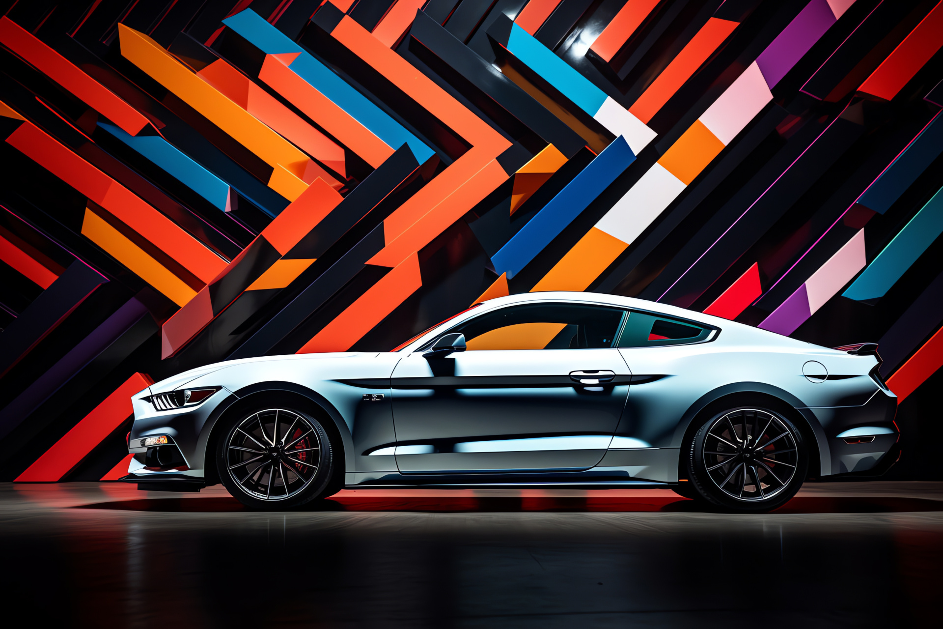 Ford Mustang GT350, Abstract geometric art, Duality of tones, Mechanical side view, HD Desktop Wallpaper