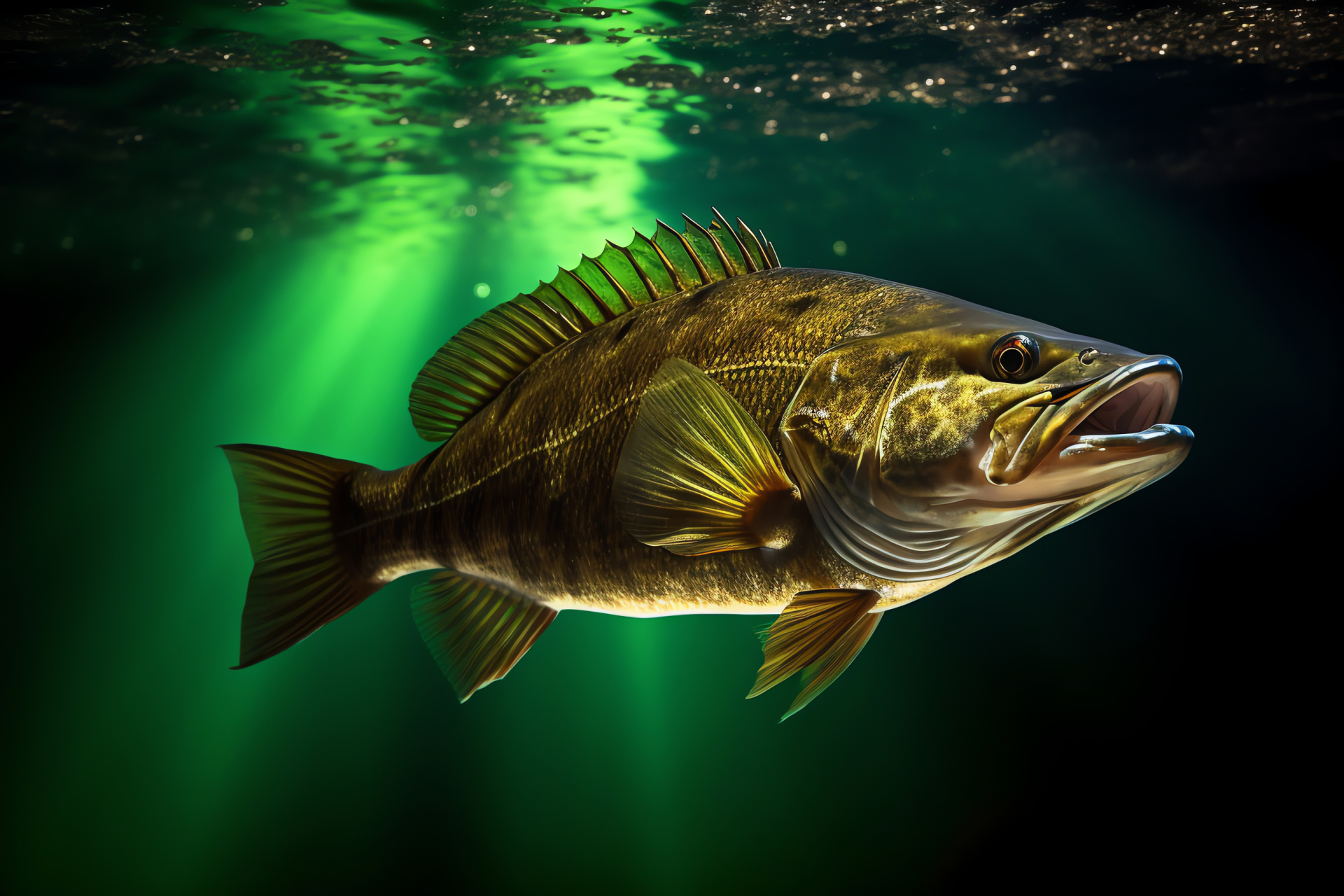 Smallmouth Bass pursuit, Fishing sport, Underwater hunting, Freshwater angling, Fish species, HD Desktop Image