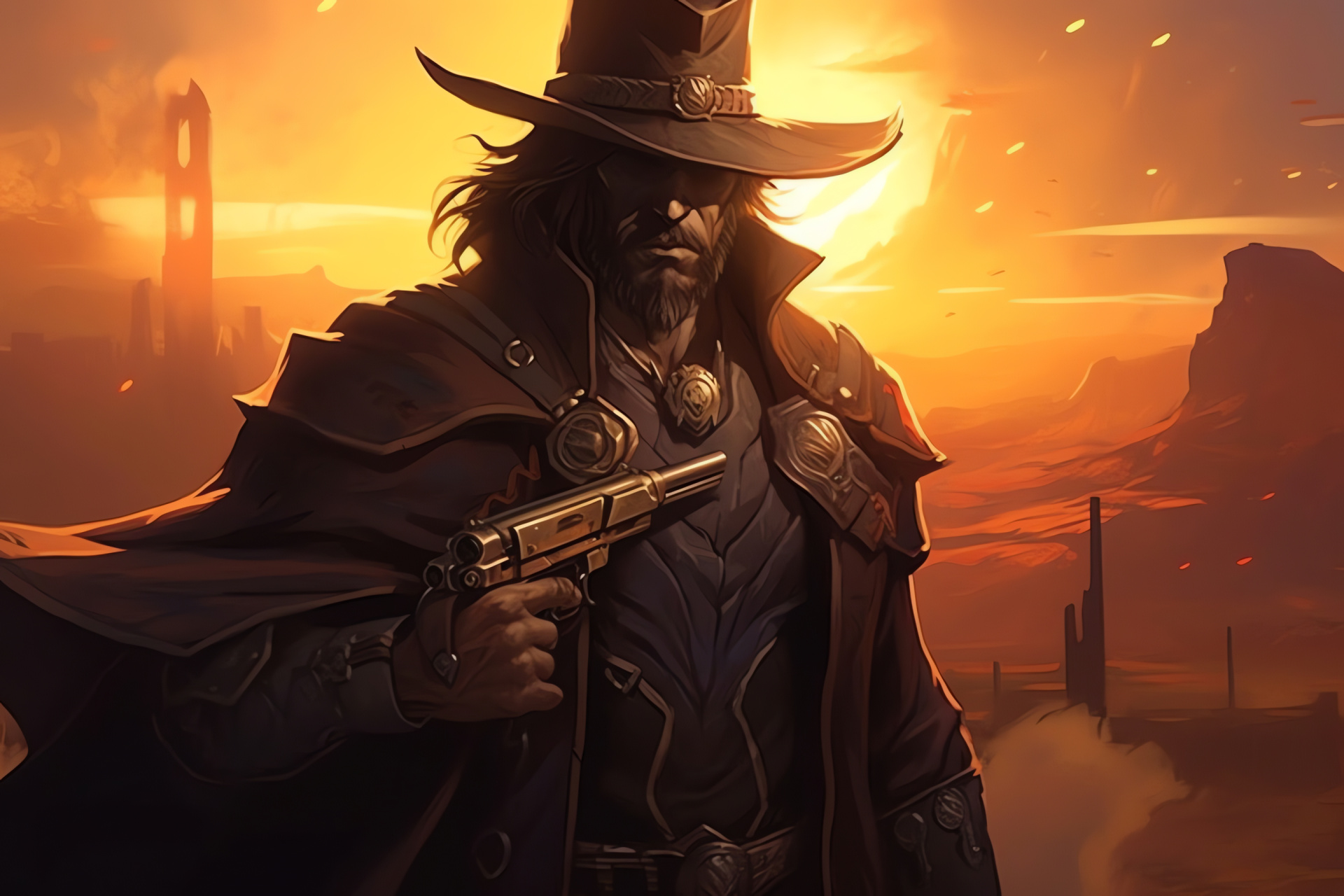 McCree Overwatch gunslinger, Wild West avatar, signature revolver, Western hat, high noon, HD Desktop Wallpaper