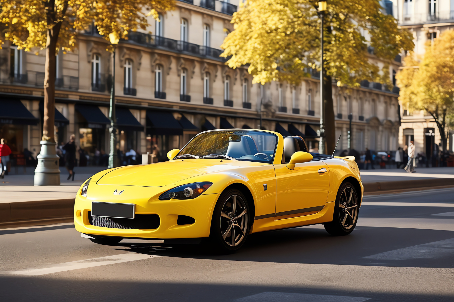 Parisian journey, Honda S2000 Type V, European tour, Yellow paintwork, Historic avenues, HD Desktop Wallpaper