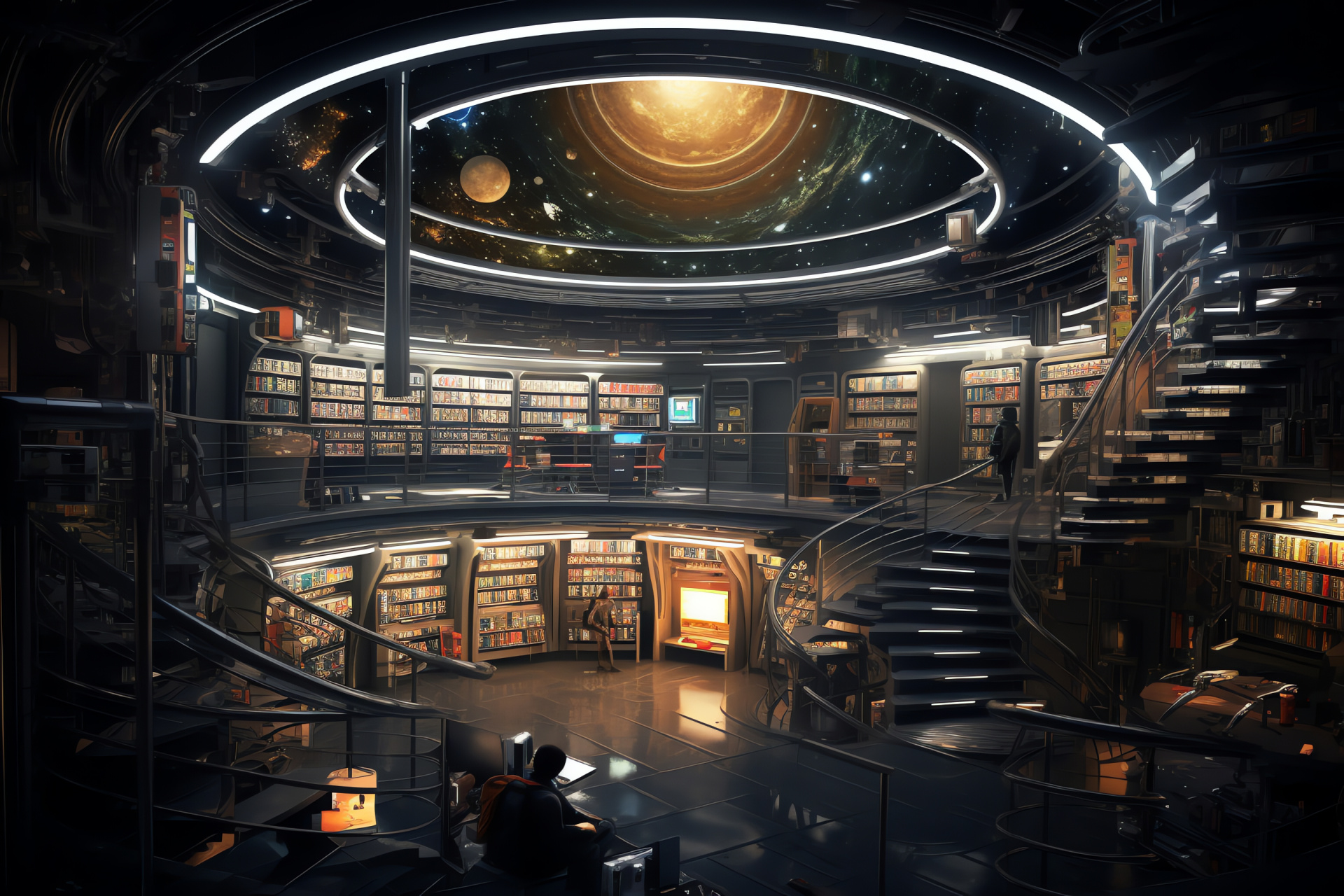 International Space Station, Orbital library, Astronaut research, Space archive, Zero-gravity bookshelves, HD Desktop Image