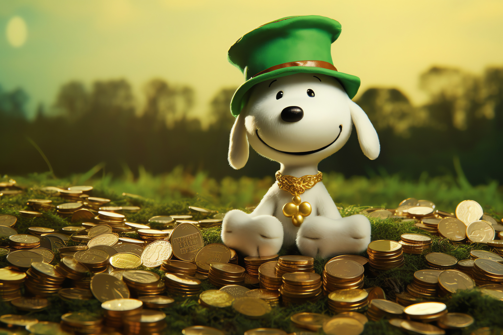 Beagle in Irish costume, March 17th celebration, Gold at rainbow's end, Shamrock-adorned landscape, Spring holiday mirth, HD Desktop Image