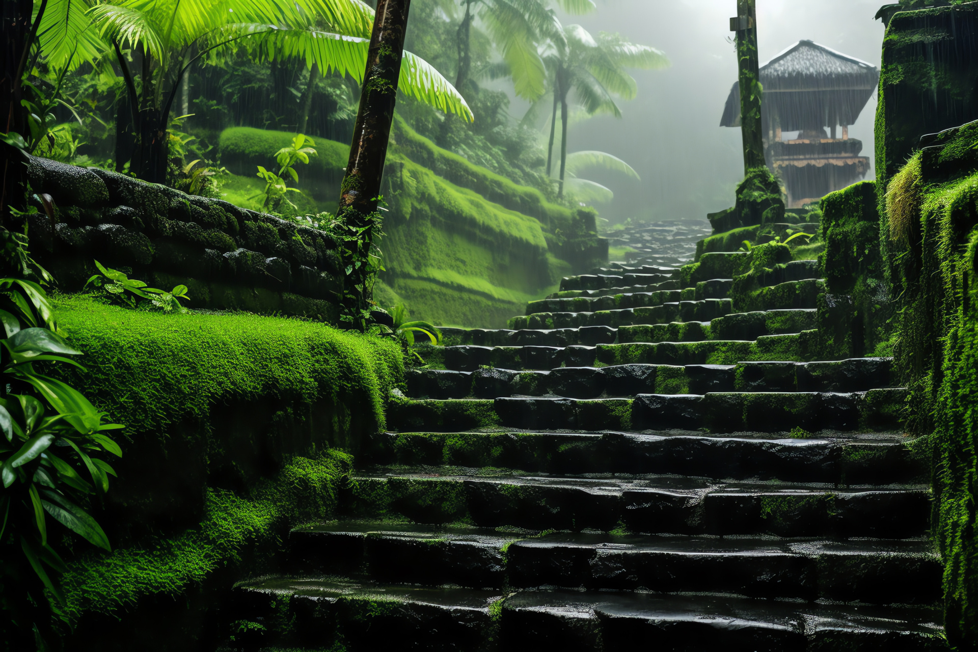 Bali natural beauty, Rainsoaked rice fields, Traditional farming, Paddy field irrigation, Rainfall serenity, HD Desktop Image