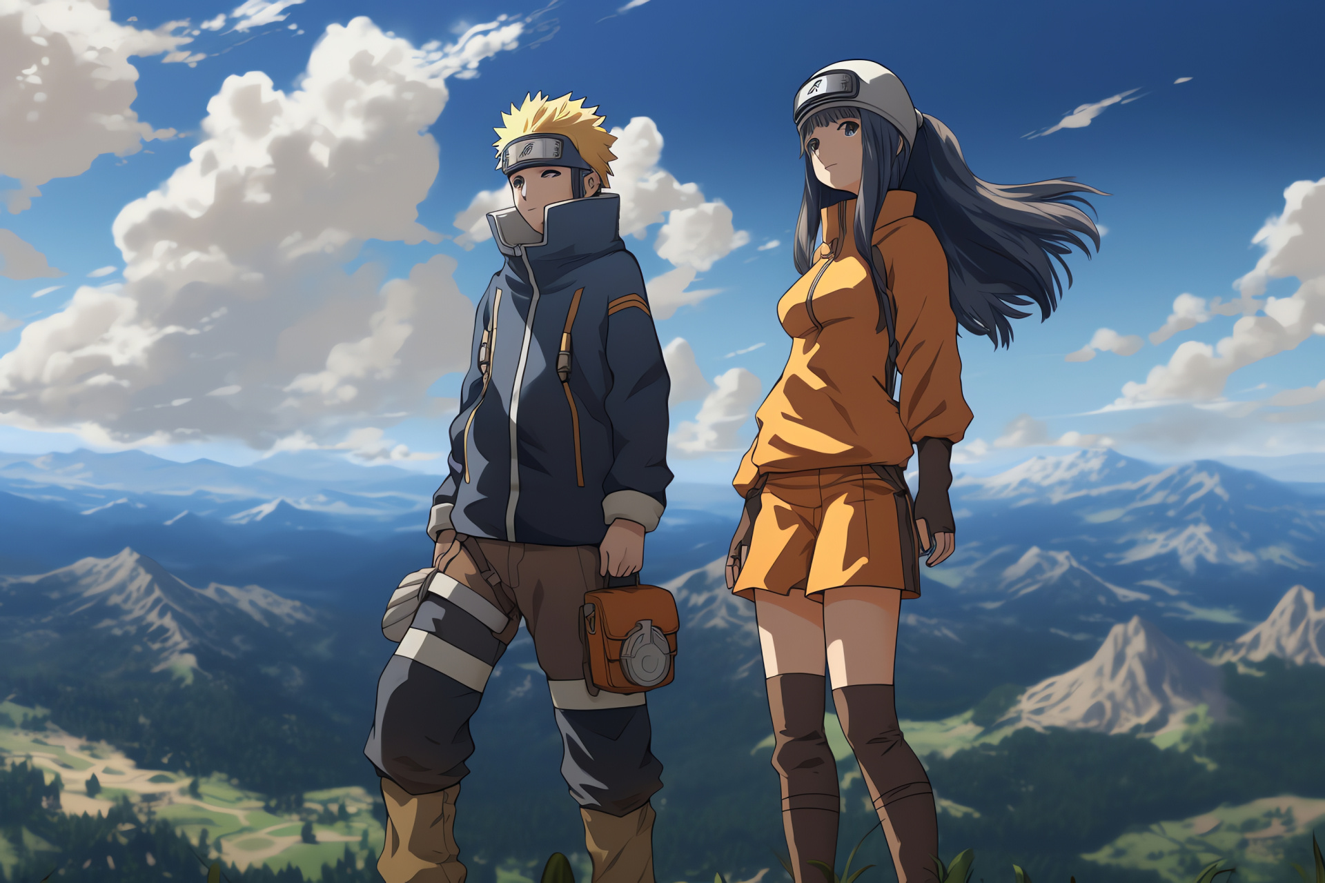 Naruto Uzumaki, Hinata Hyuga, anime couple, majestic summit, breezy, HD Desktop Image