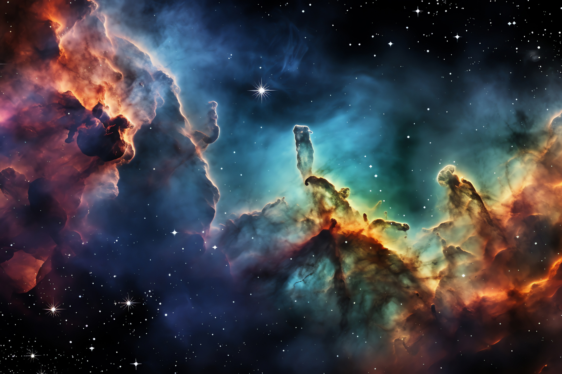 Cosmic birthplace, Carina constellation zone, Celestial dust clusters, Nebulous matter, Stellar gas, HD Desktop Image