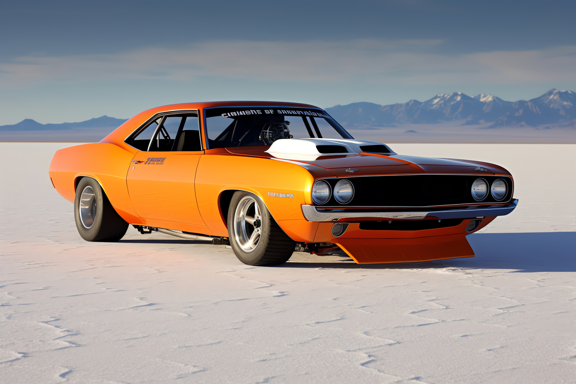 Plymouth Barracuda, Salt flats speed, Aerodynamic addon, Racing heritage, Blazing hue, HD Desktop Wallpaper