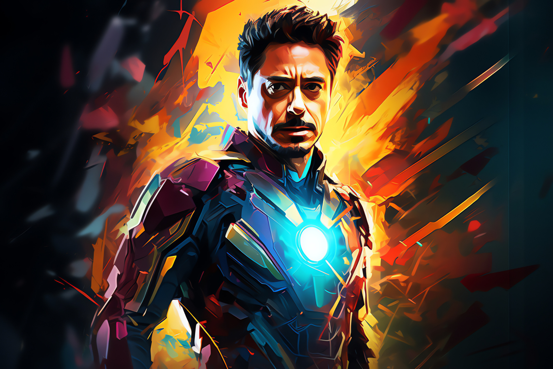 Inventor Tony Stark, Hero in armor, Brown-eyed vigilance, Stark technology, Armored superhero, HD Desktop Image