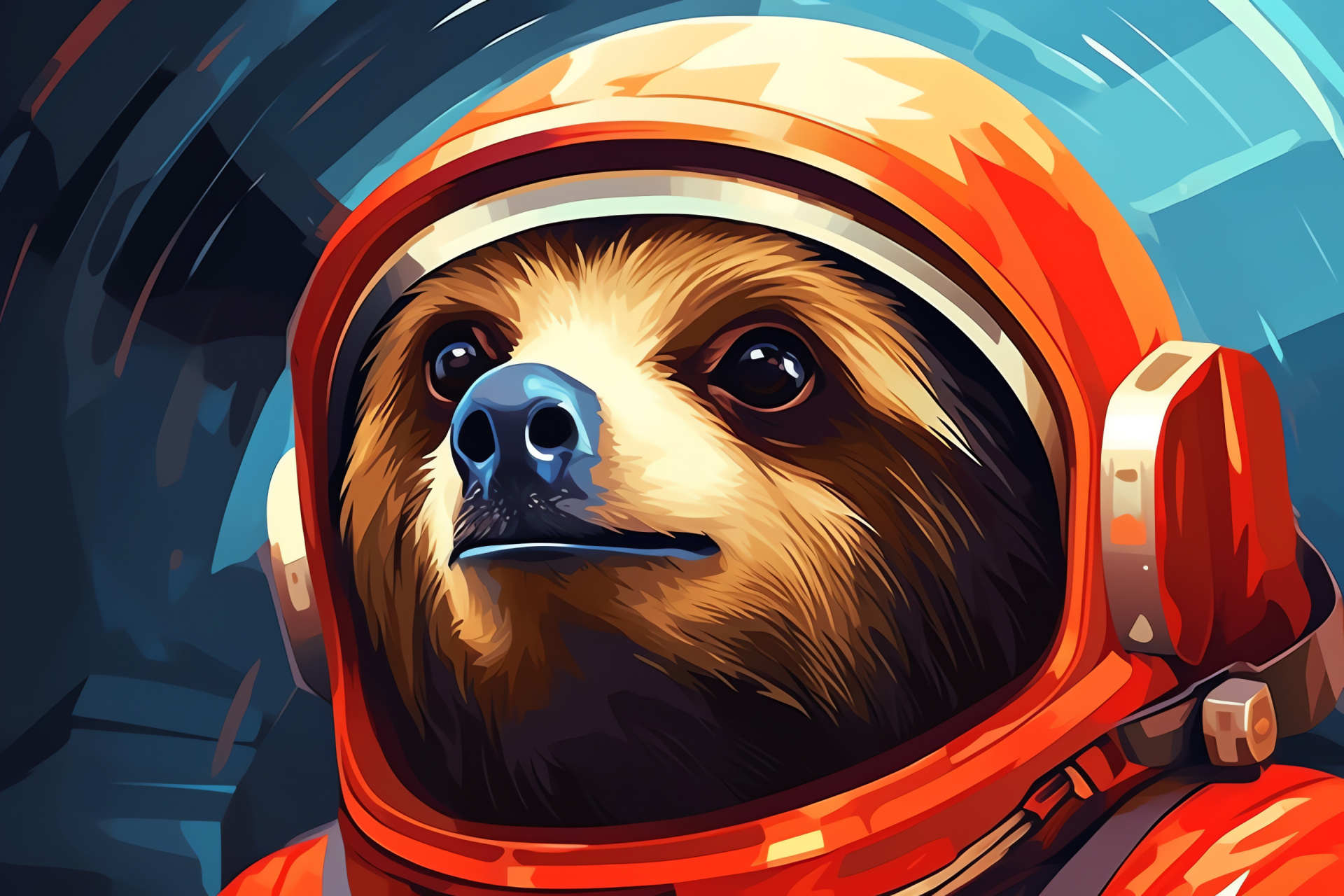 Sloth Astronaut, Space traveler, Golden space gear, Intergalactic station, Future spaceport, HD Desktop Image