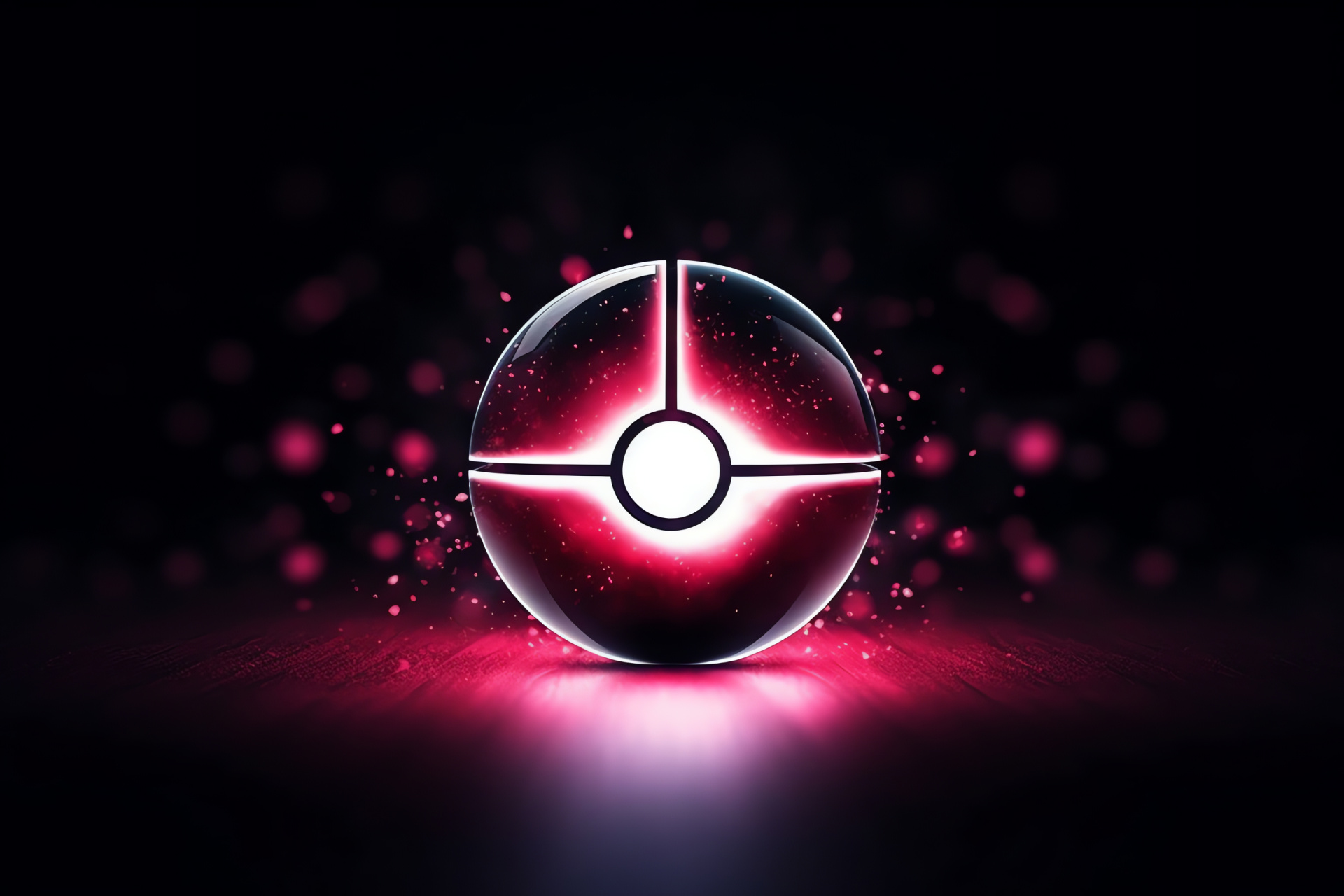 Iconic Pokeball, Gaming symbol, Spherical design, Monochrome hemisphere, Simple central motif, HD Desktop Image