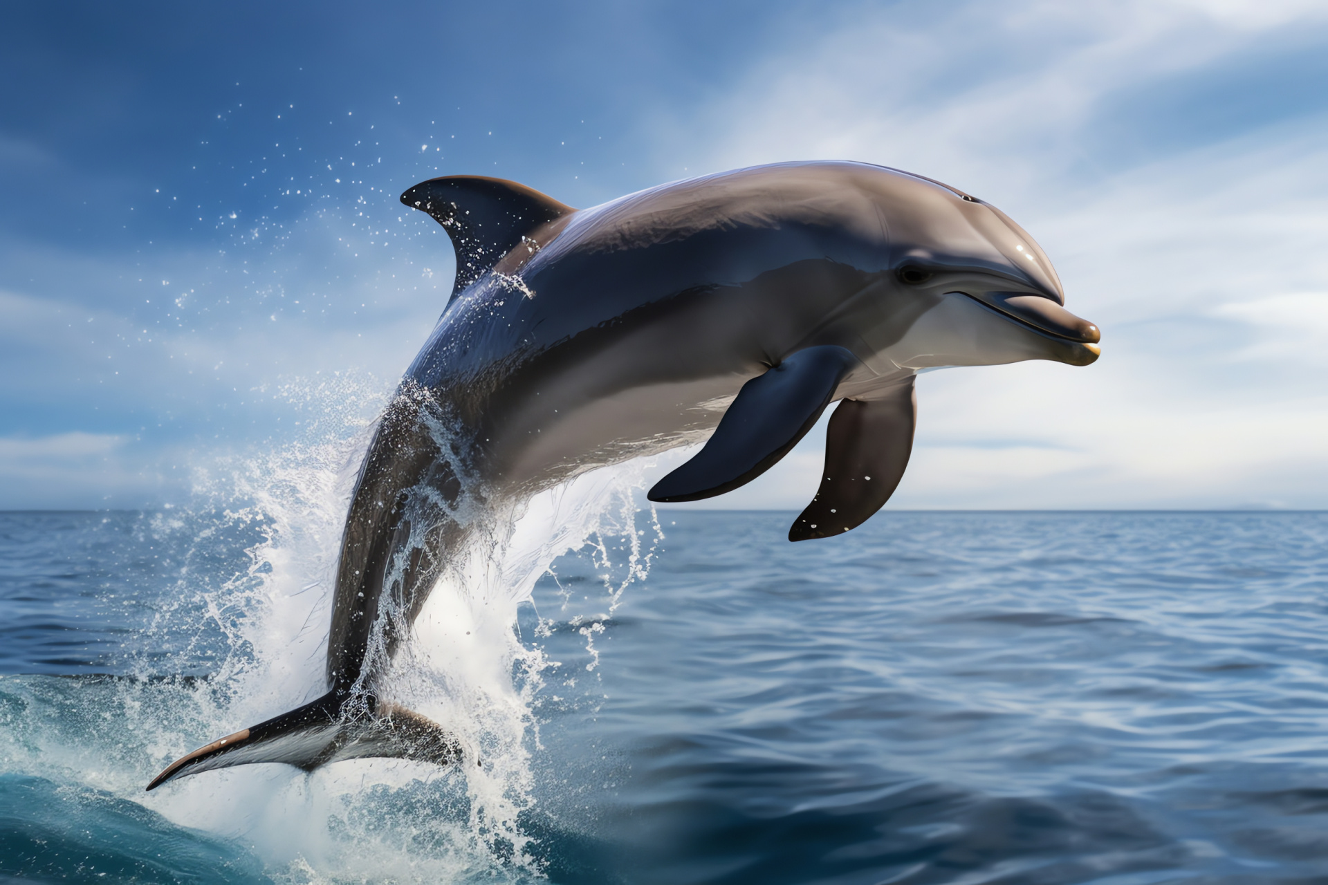 Dolphin play, marine mammal, crystal waters, aquatic joy, marine acrobatics, HD Desktop Image