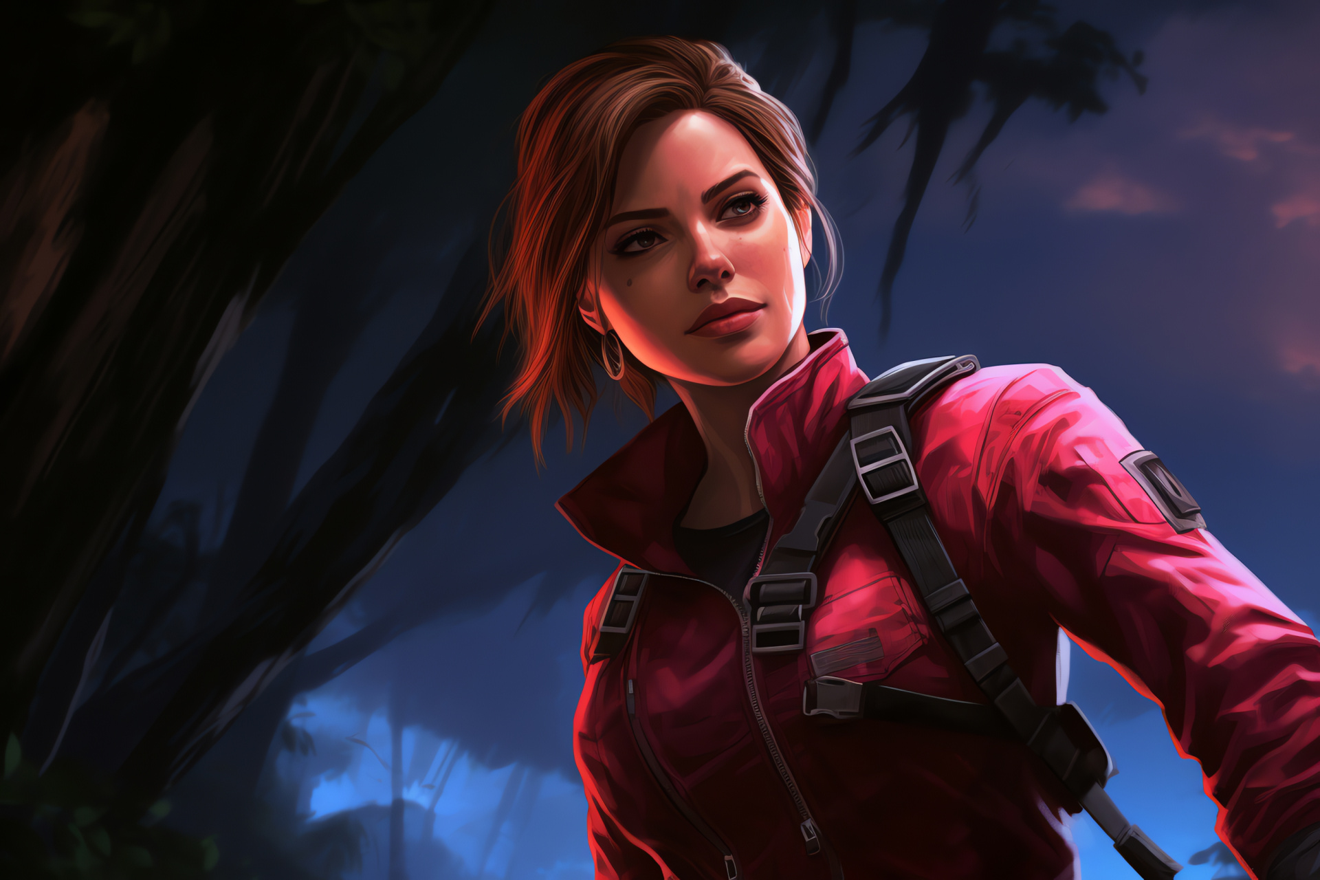 Claire Redfield wilderness, Survival adventure setting, Thick forest cover, Resident Evil quest, Remote location, HD Desktop Wallpaper