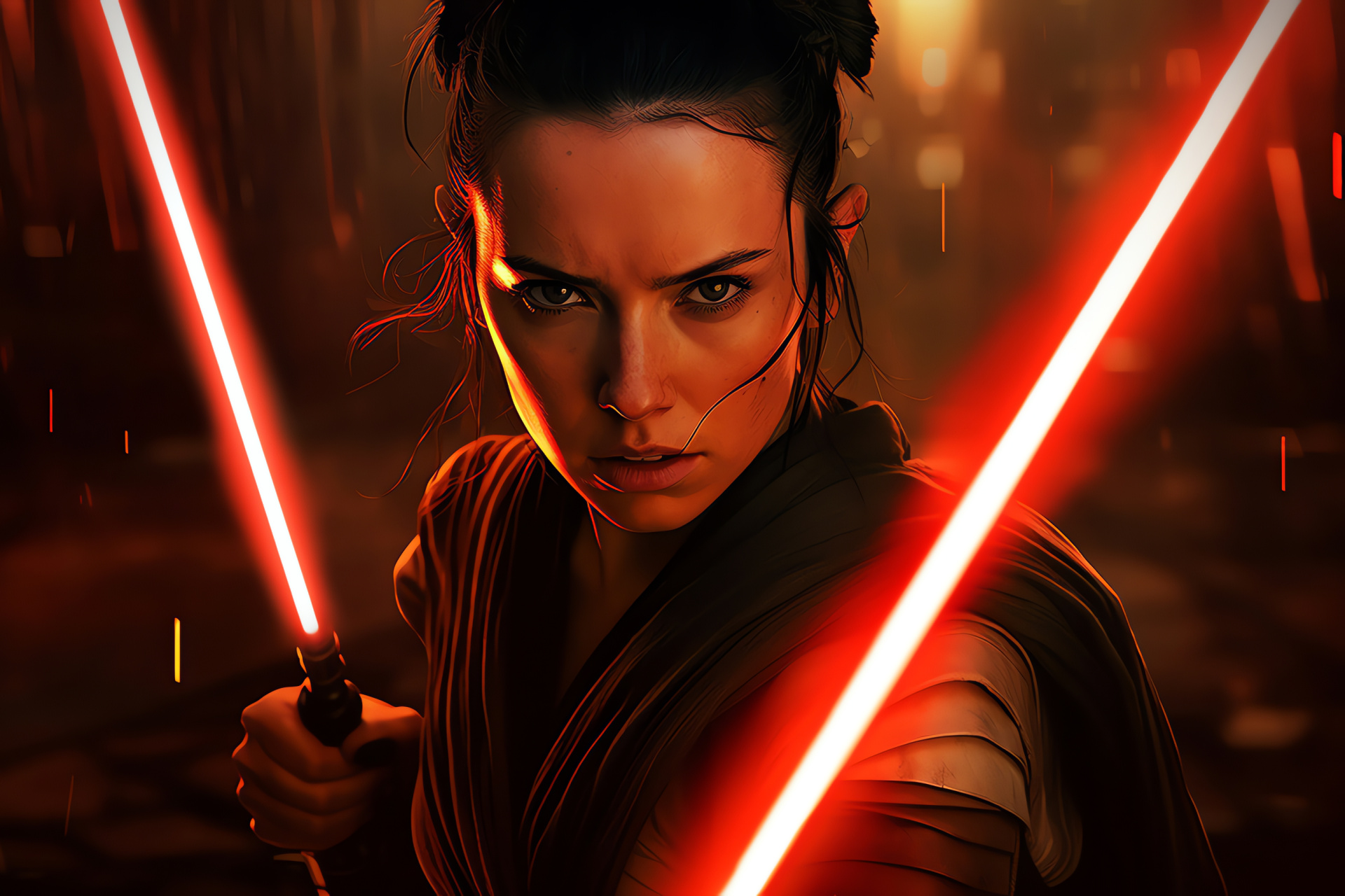 Rey lightsaber battle, Vader's contrast, Force metaphysics, Mano-a-mano frame, Galatic tension, HD Desktop Image