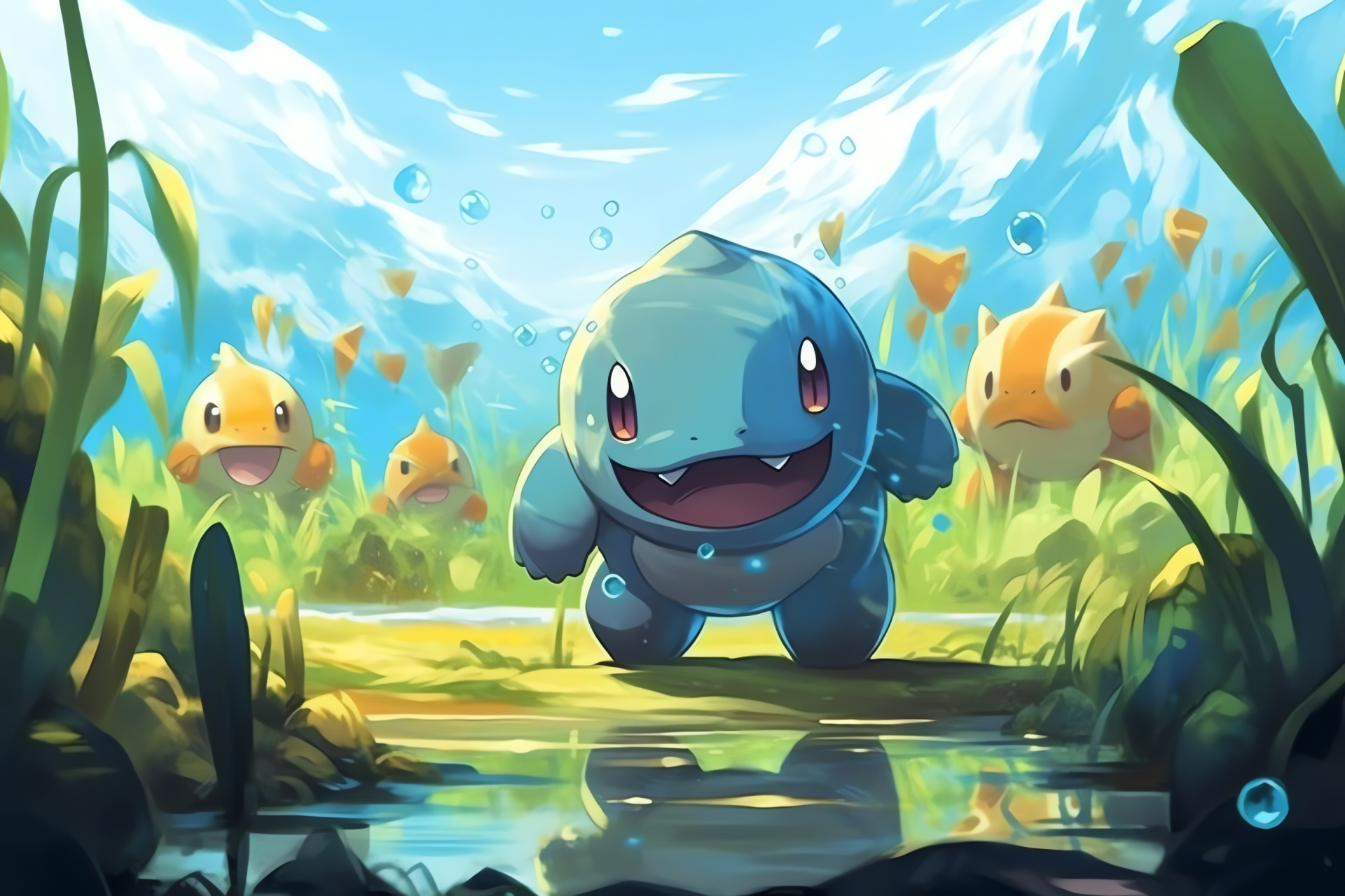 Great Marsh realm, Safari territory, engaged player, Croagunk species, Quagsire habitat, HD Desktop Image
