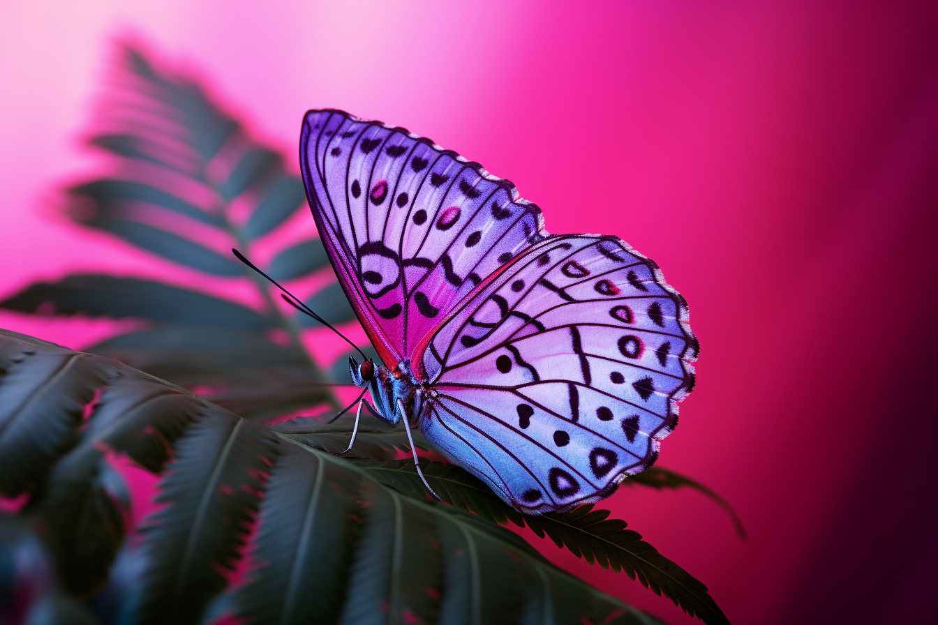 Lepidoptera insect, Magenta wings, Violet patterns, Flora resting place, Peaceful natural environment, HD Desktop Wallpaper