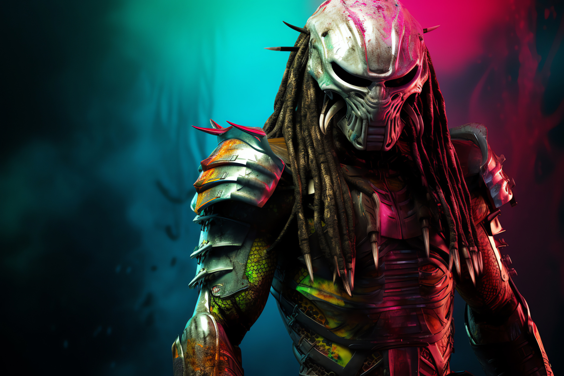 Predator visage, Classic film alien, Fearsome appearance, Emergent luminescence, Sci-fi exoskeleton, HD Desktop Wallpaper