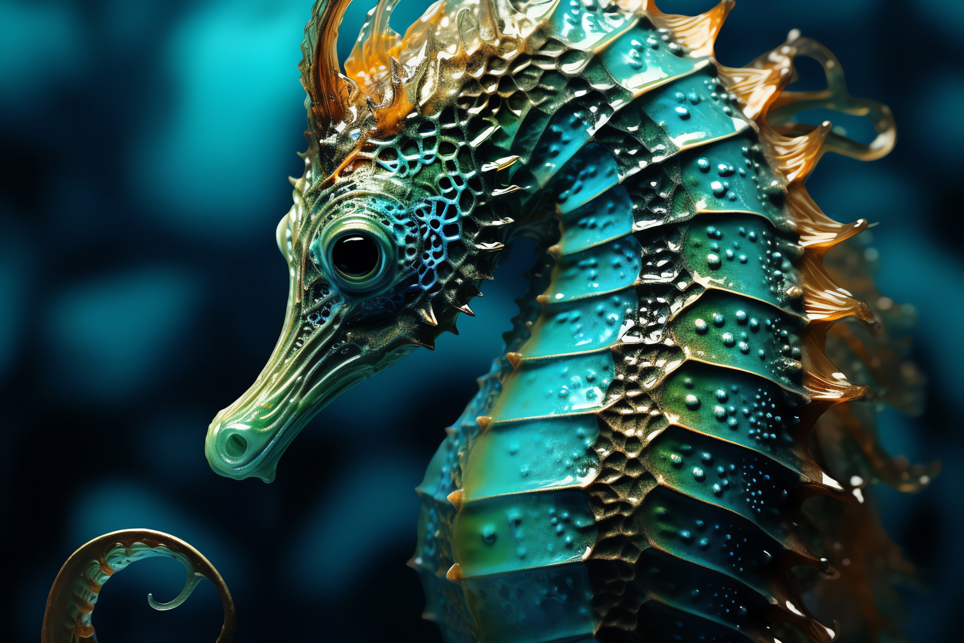 Sea Horse, intricate patterns, turquoise swirls, marine beauty, visual attraction, HD Desktop Wallpaper