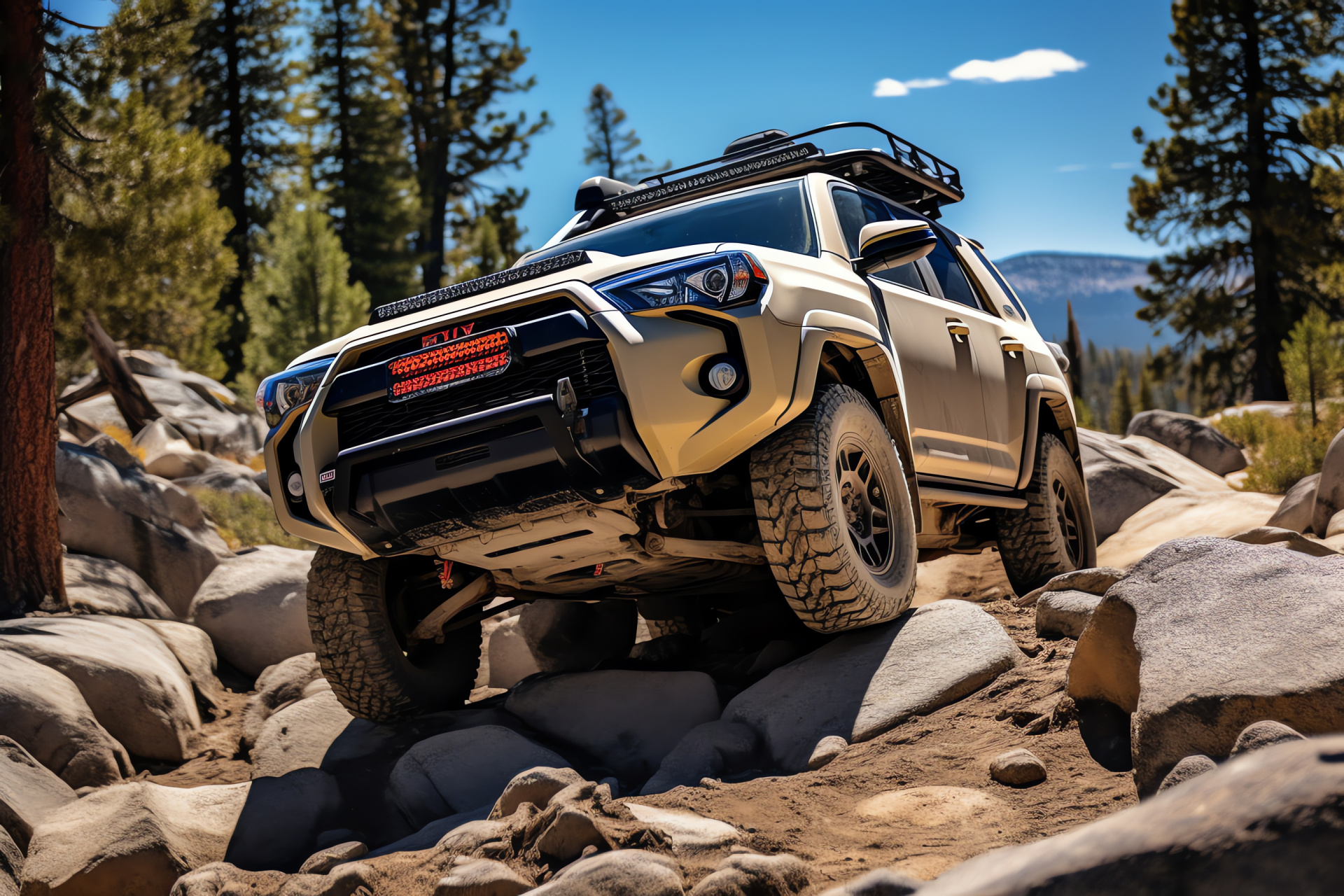 Toyota TRD Pro 4Runner, Rubicon Trail adventure, Off-road tough design, Advanced suspension, Challenging rocky pass, HD Desktop Wallpaper