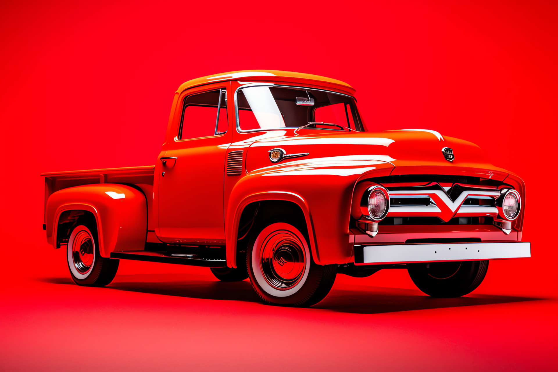 Ford Truck F-250 model, Elevated view classic, Vintage red pickup, Restored truck pride, Americana automotive, HD Desktop Image