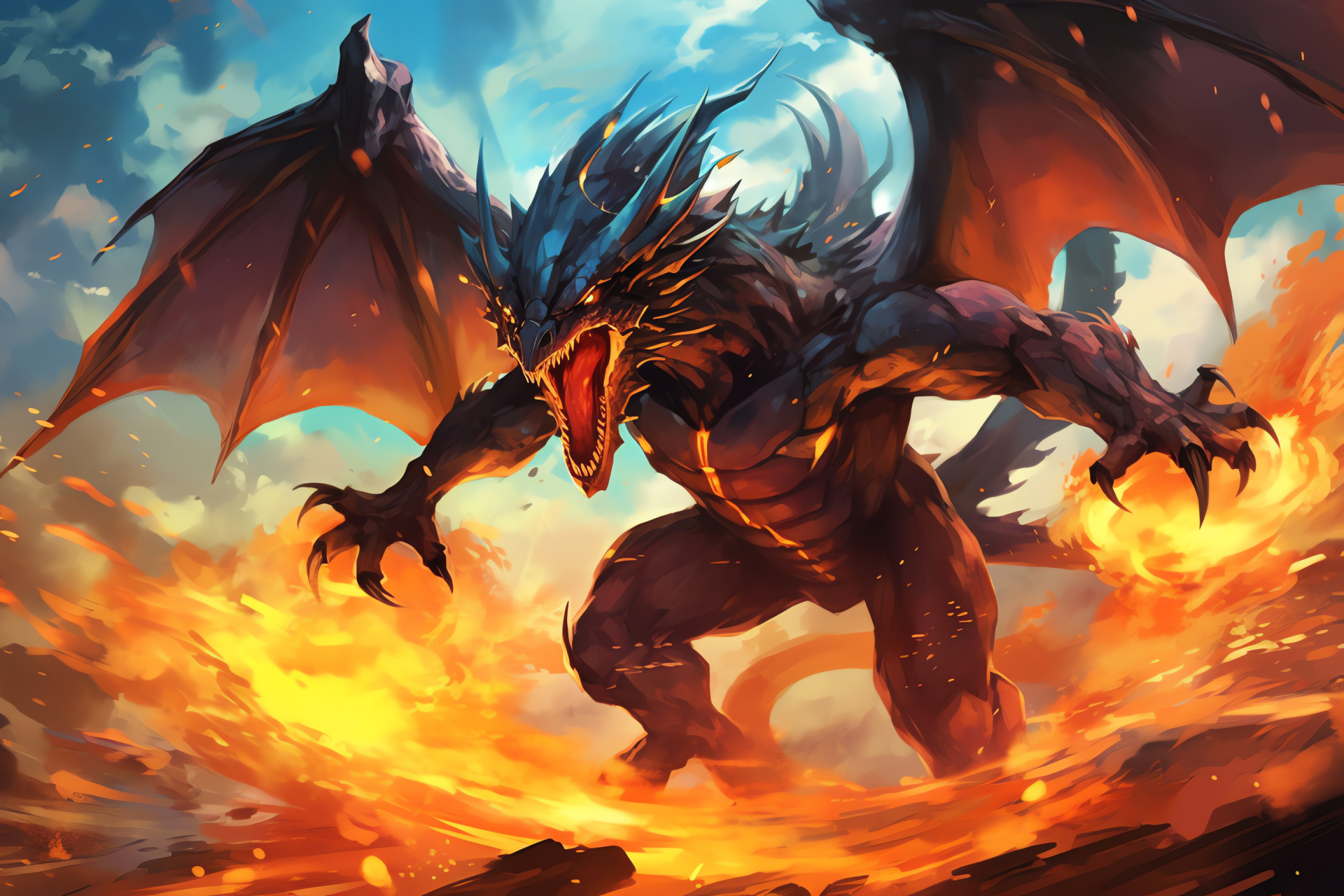 Mega Charizard, Dragon type, Fire-flying, Intense combat, Orange dragon, HD Desktop Wallpaper