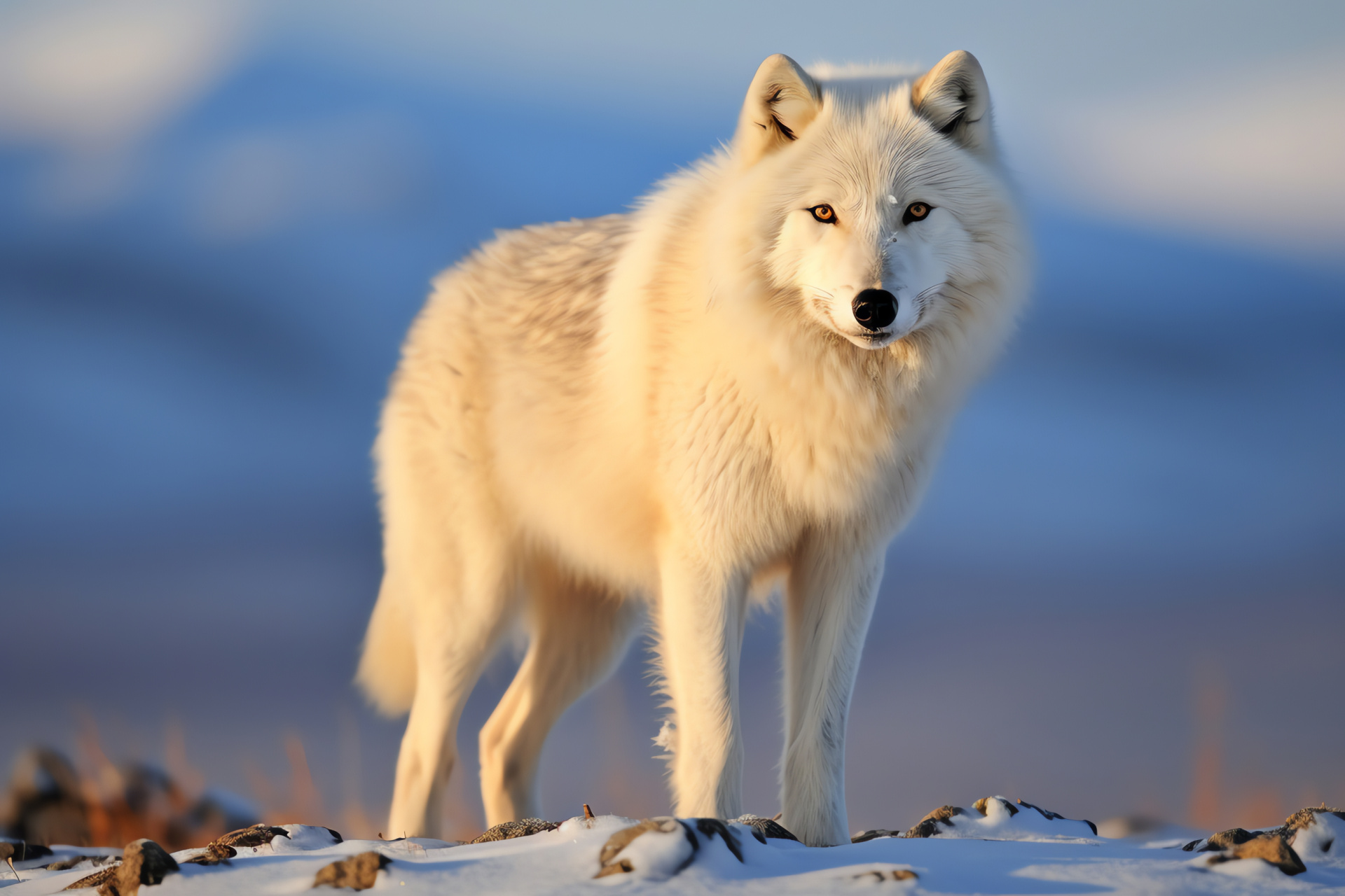 Canis lupus arctos, polar habitat, silvery accents, nocturnal hunter, arctic serenity, HD Desktop Image