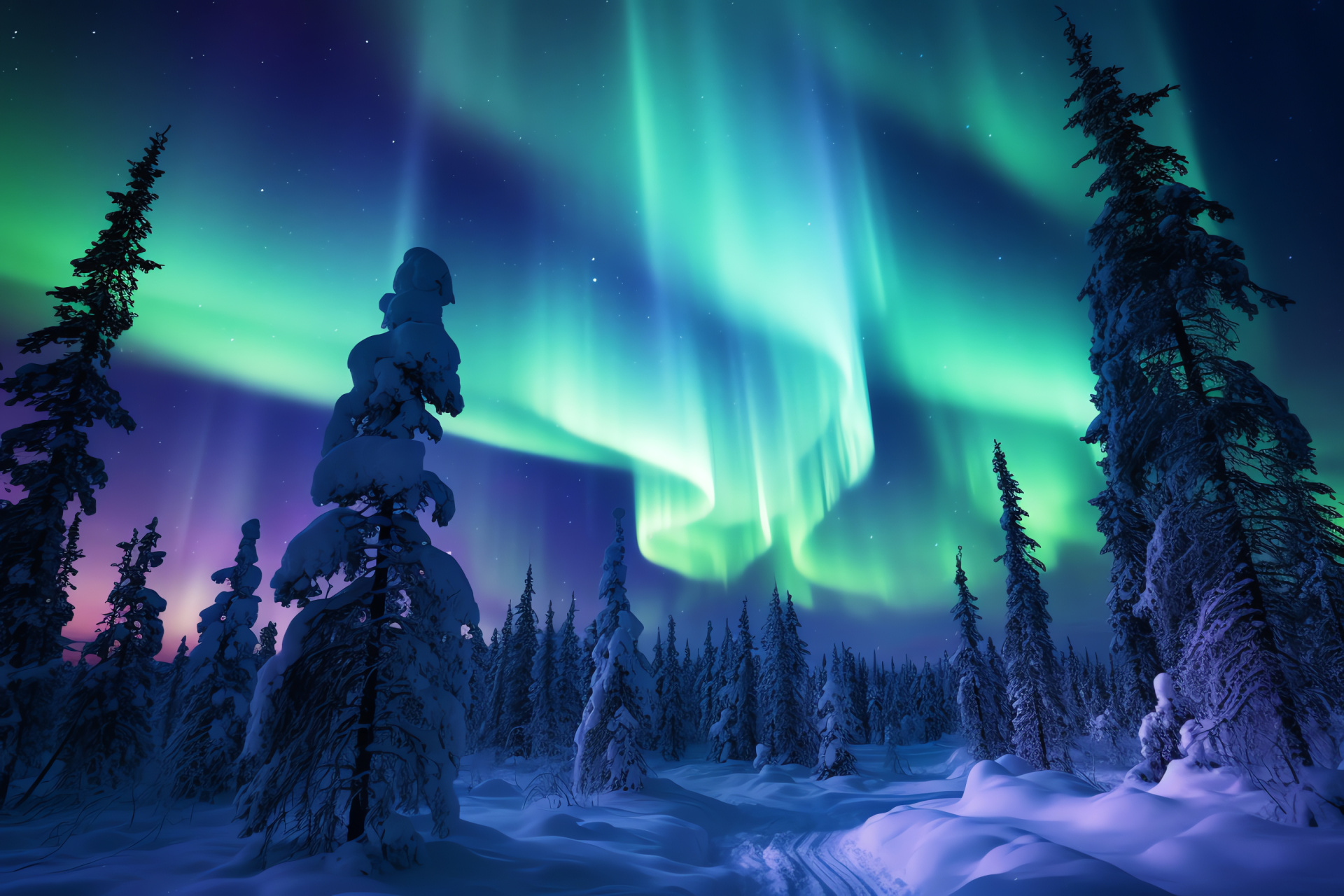 Auroral display, Crystal night canopy, Frozen panorama, Color spectacle, Celestial occurrence, HD Desktop Image