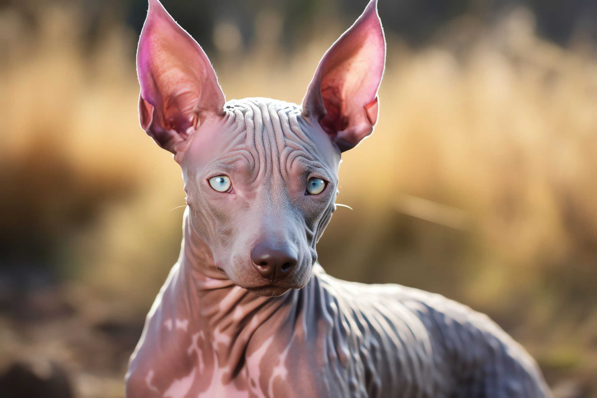 Xoloitzcuintli breed, Unusual appearance, Hairless dog, Wrinkled skin, Striking blue eyes, HD Desktop Wallpaper