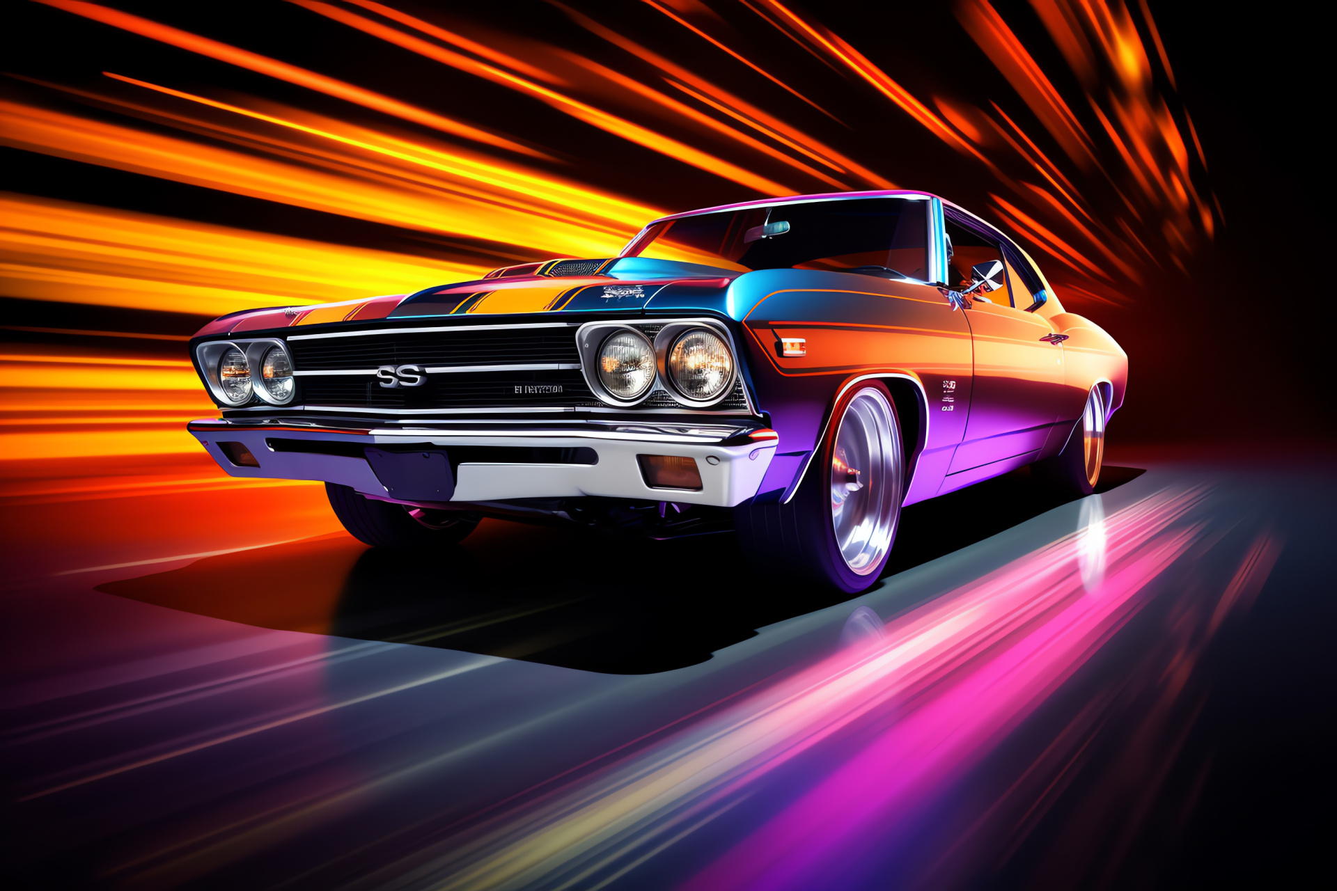 Classic auto, Luminous outlines, Night driving, Automotive beauty, Nighttime scene, HD Desktop Wallpaper