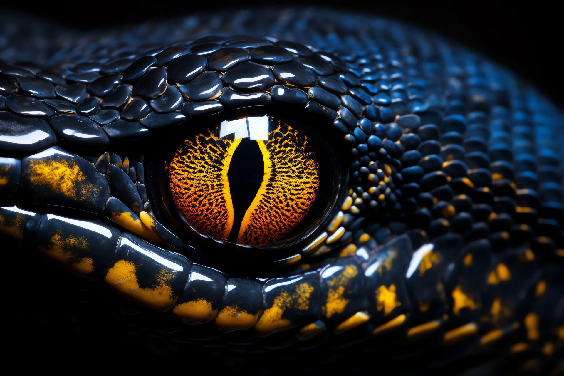 Exotic reptile stare, contrasting serpent textures, golden reptilian sheen, striking reptile ocular, monochrome reptile canvas, HD Desktop Wallpaper