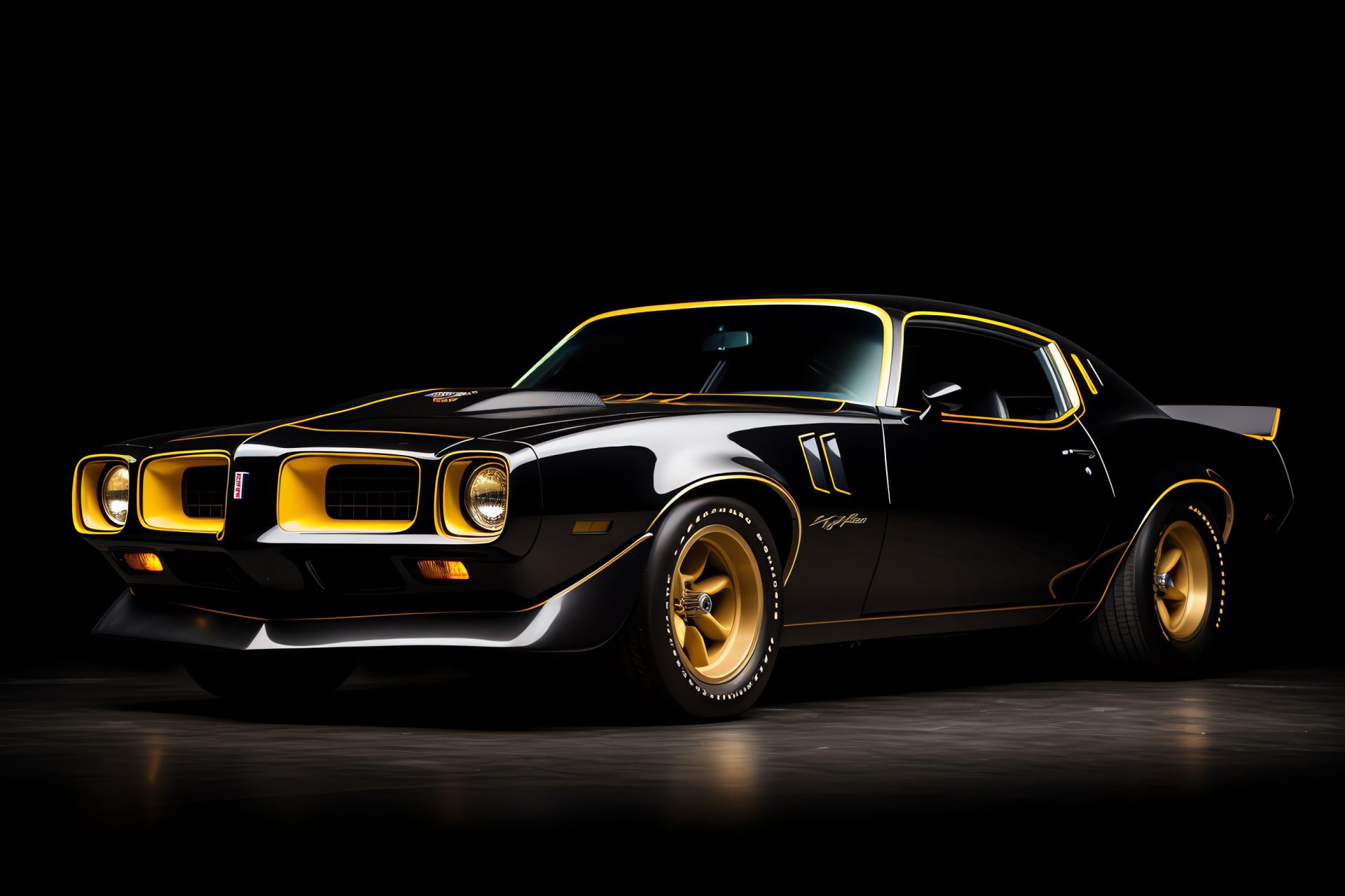 Trans Am, Firebird model, automobile side, bright yellow paint, dark contrast, HD Desktop Image