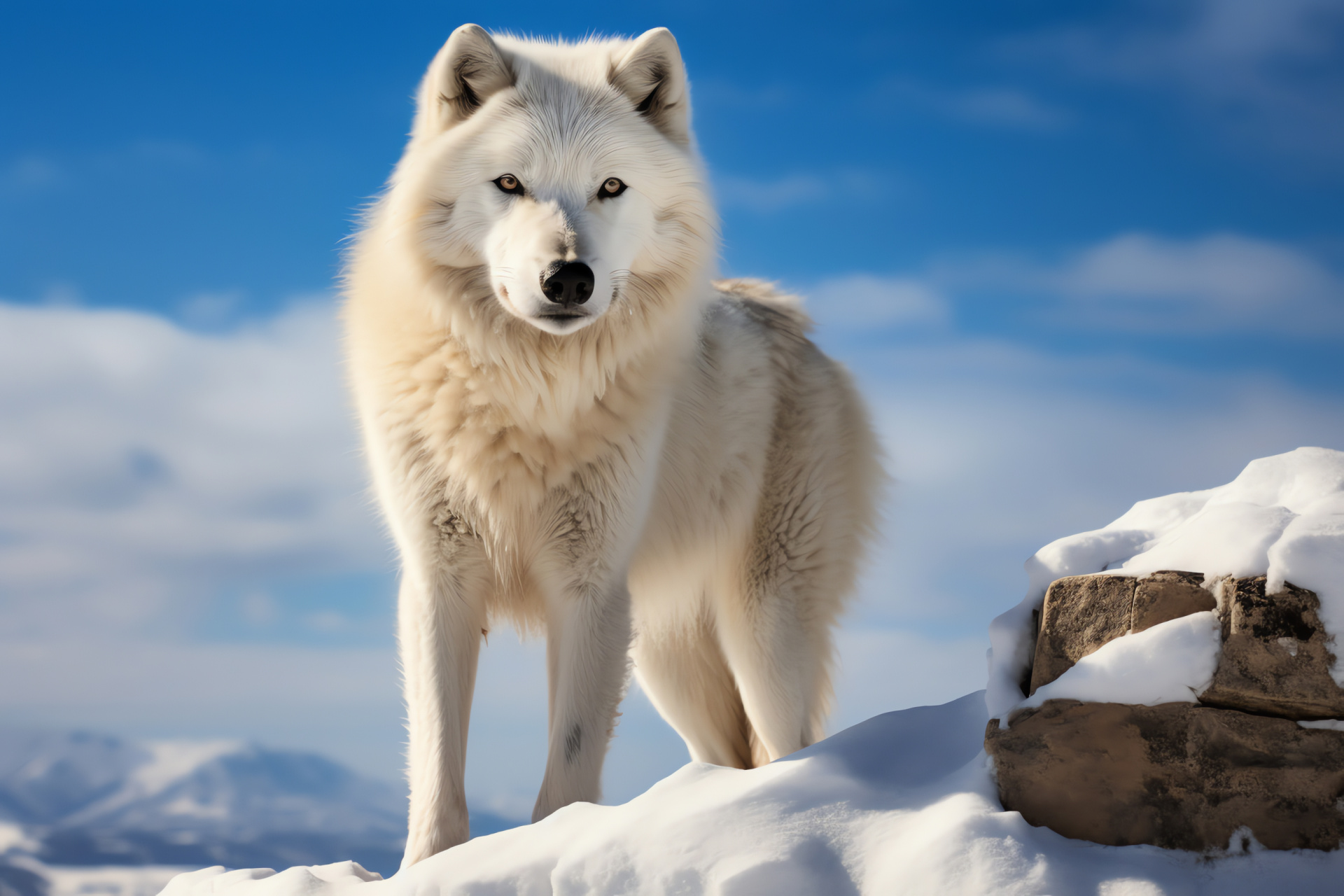 Arctic Wolf, Canine predator, Snow habitat, White wildlife, Winter animal, HD Desktop Wallpaper