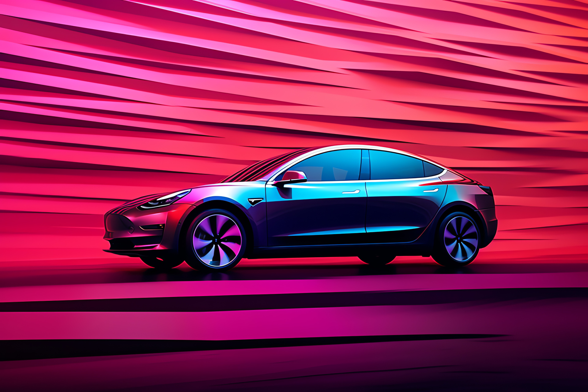 Tesla Model 3 Long Range, Side-profile, Geometric decor, Artistic presentation, Electric automotive art, HD Desktop Wallpaper