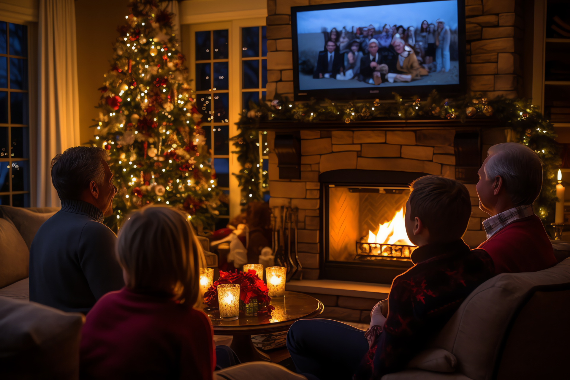 New Year's Eve celebration, Festive home setting, Hearthside family joy, Seasonal decorations, Holiday fir, HD Desktop Image